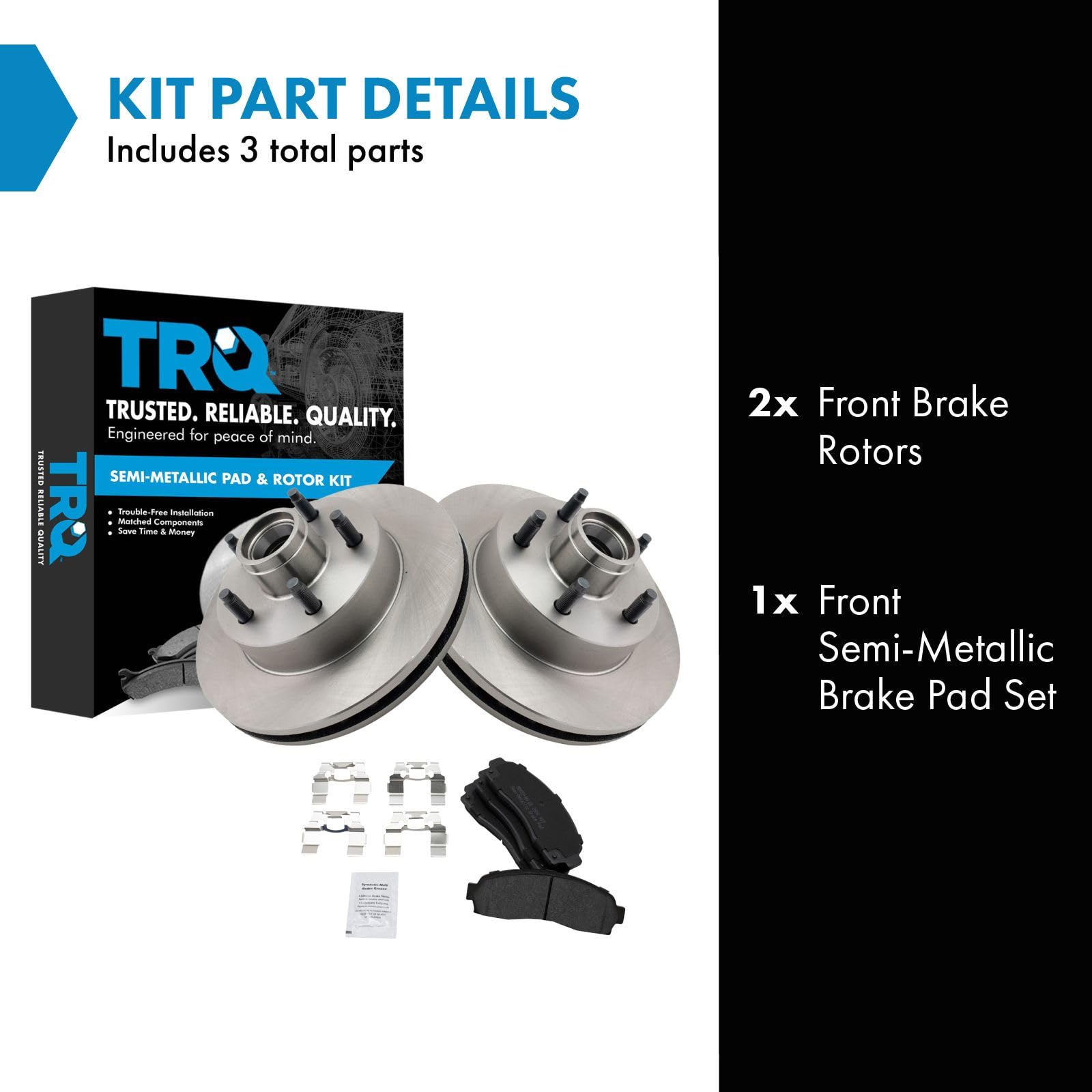 Trq Front Brake Pad & Rotor Kit Semi-Metallic Compatible With 2003-2009 Mazda B2300 2003-2007 B3000 2003-2004 B4000