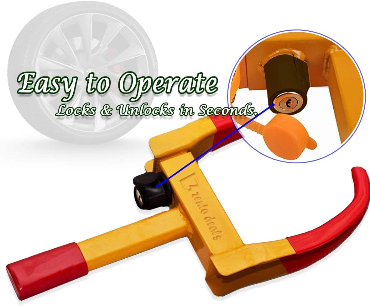 Zento Deals Security Tire Clamp - Heavy Duty Anti- Theft Vehicle Wheel Lock For Car Trailer (Yellow - 4 Pack)