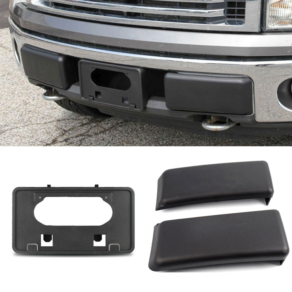 Winunite Compatible With 2009-2014 F150 Bumper Guards Pads Insert Replacements+Front Licenses Plate Frame Bracket Mounting Frame Holder(Not Compatible With Svt And Ecoboost Models)