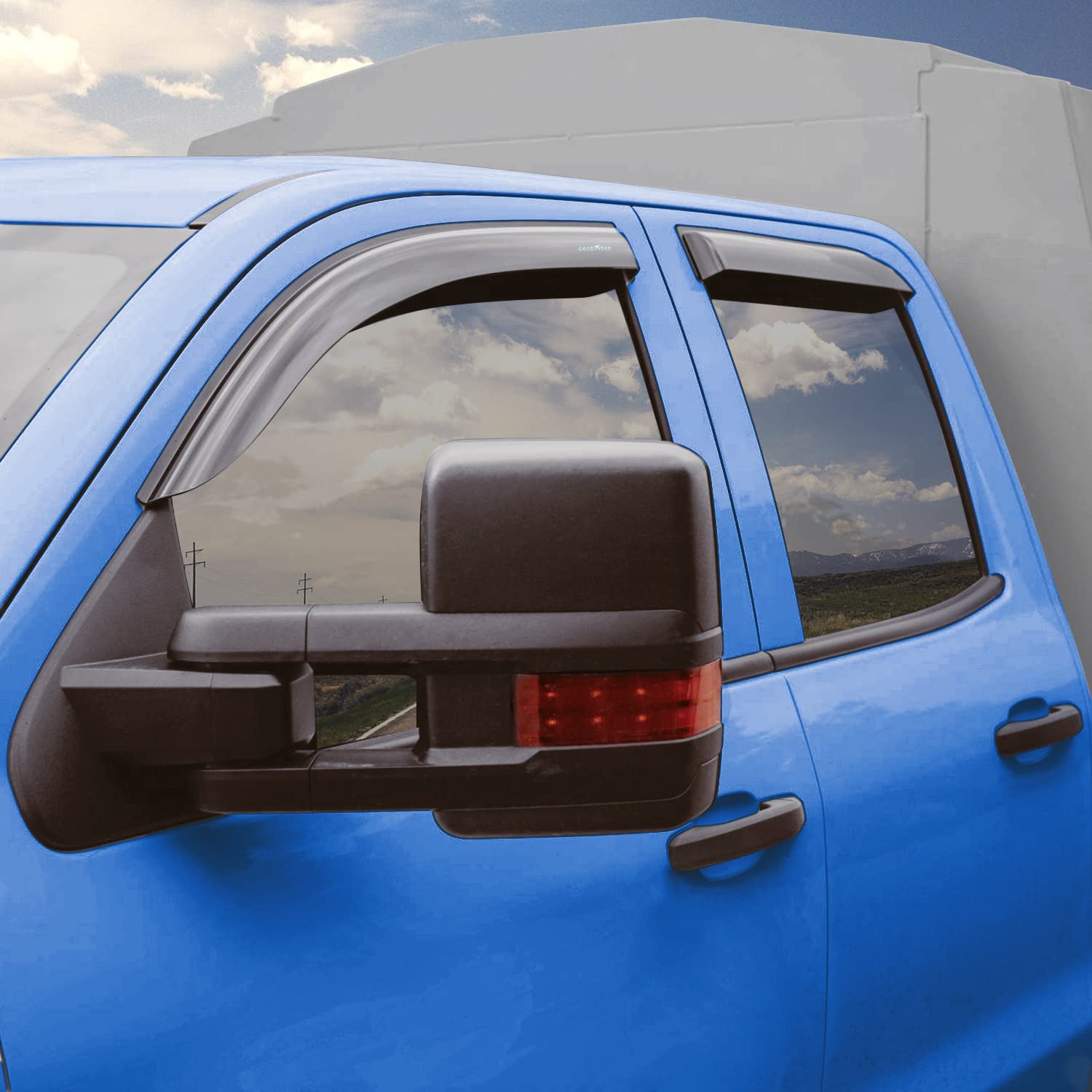 Goodyear Shatterproof Window Deflectors For Chevrolet (Chevy) Silverado/Gmc Sierra 2014-2018 Double Cab, Tape-On Rain Guards, Wi
