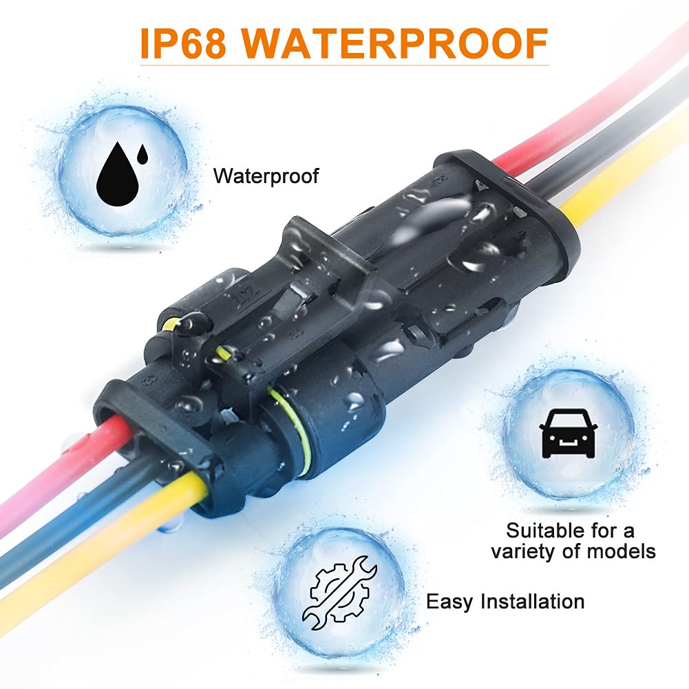 NAOEVO 3 Pin Connector Waterproof, 16 AWG 3 Wire Connectors, Automotive Electrical Connectors Male and Female Way With Heat Shri
