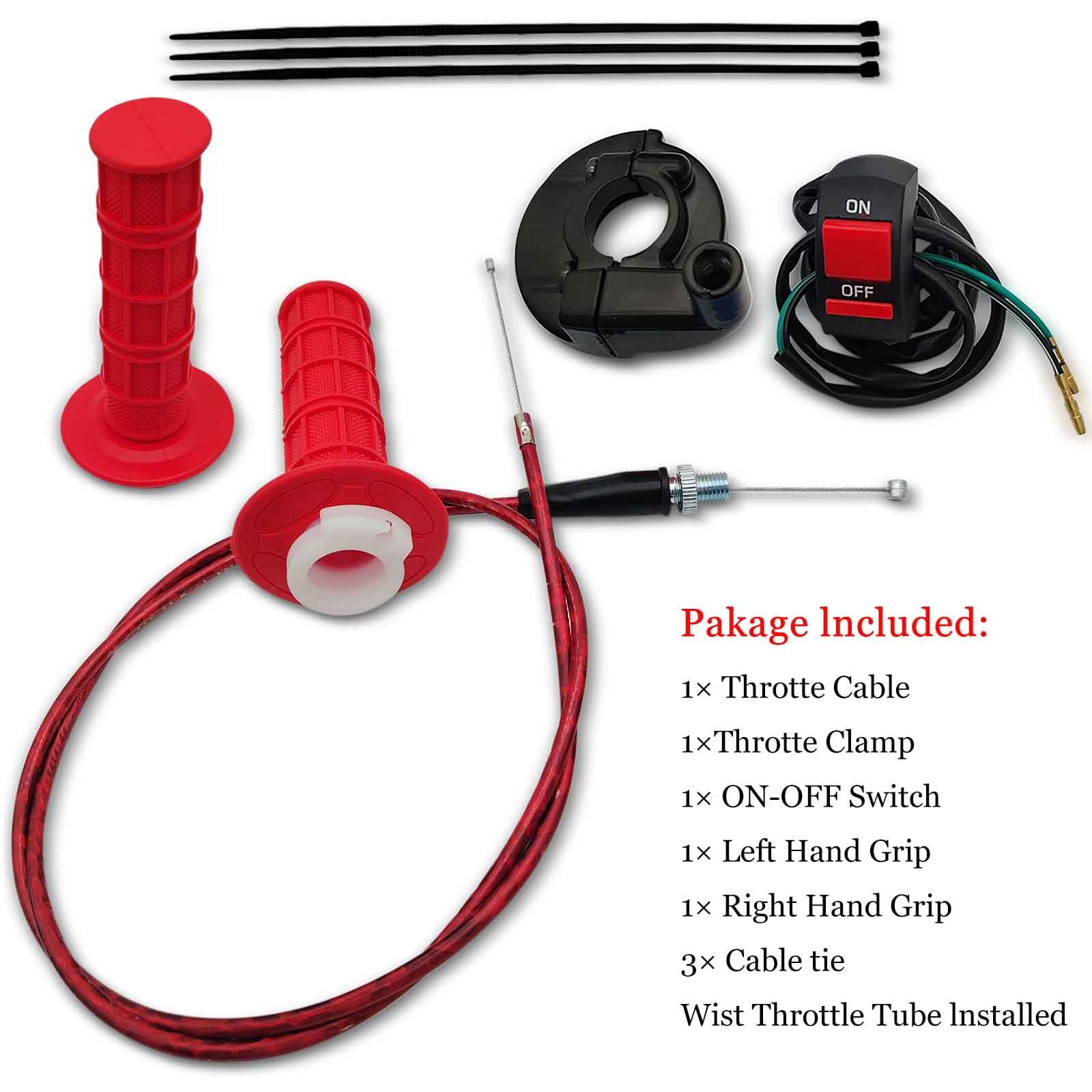NZZLXKFJ 7/8 22mm Red Twist Throttle Accelerator Handle Grips & Cable Kit for 50cc-250cc Dirt & Mini Bikes