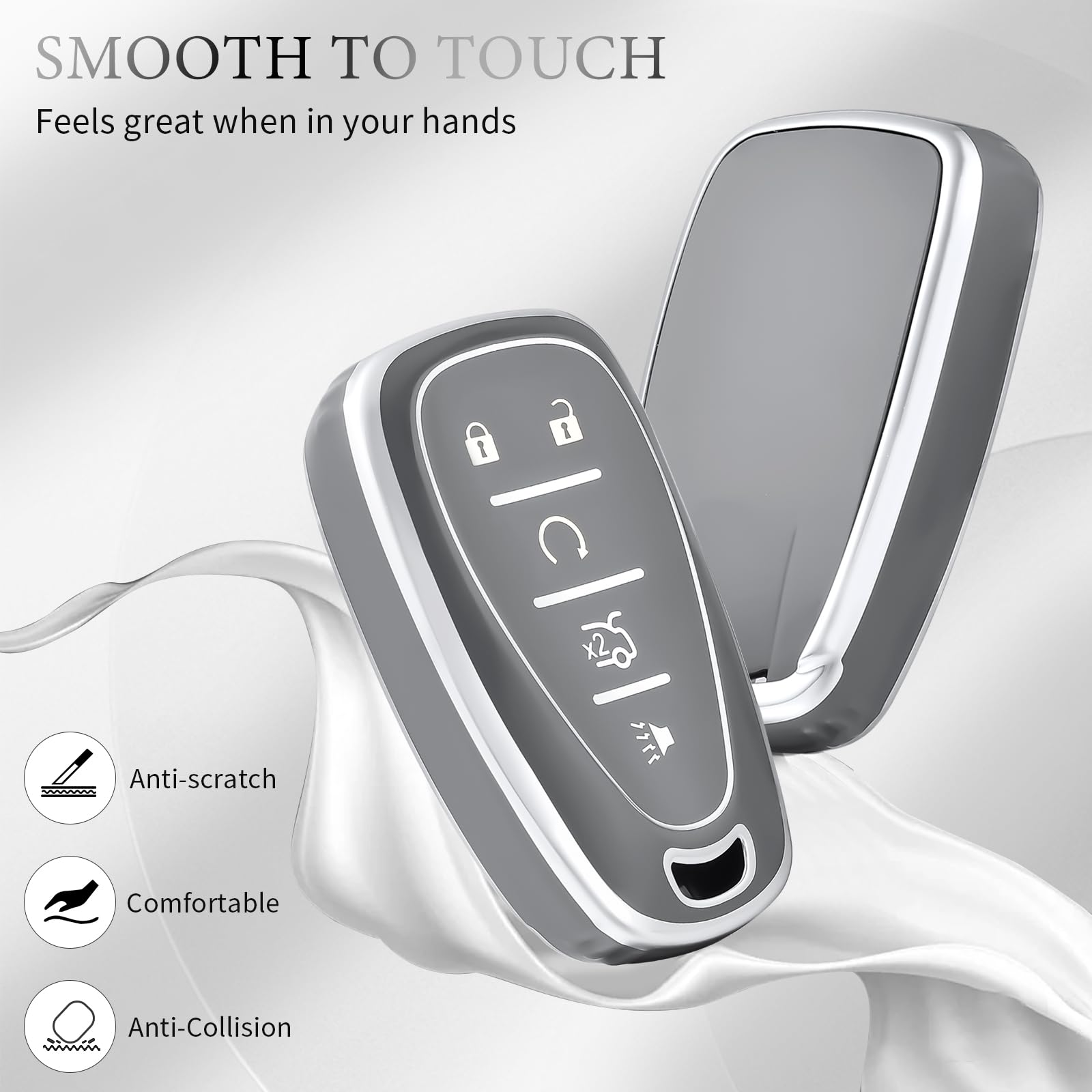 OFFCURVE Car Key Fob Cover Case with Keychain TPU Shell - Smart Key Protector for Chevrolet Chevy Equinox, Malibu, Camaro, Trave