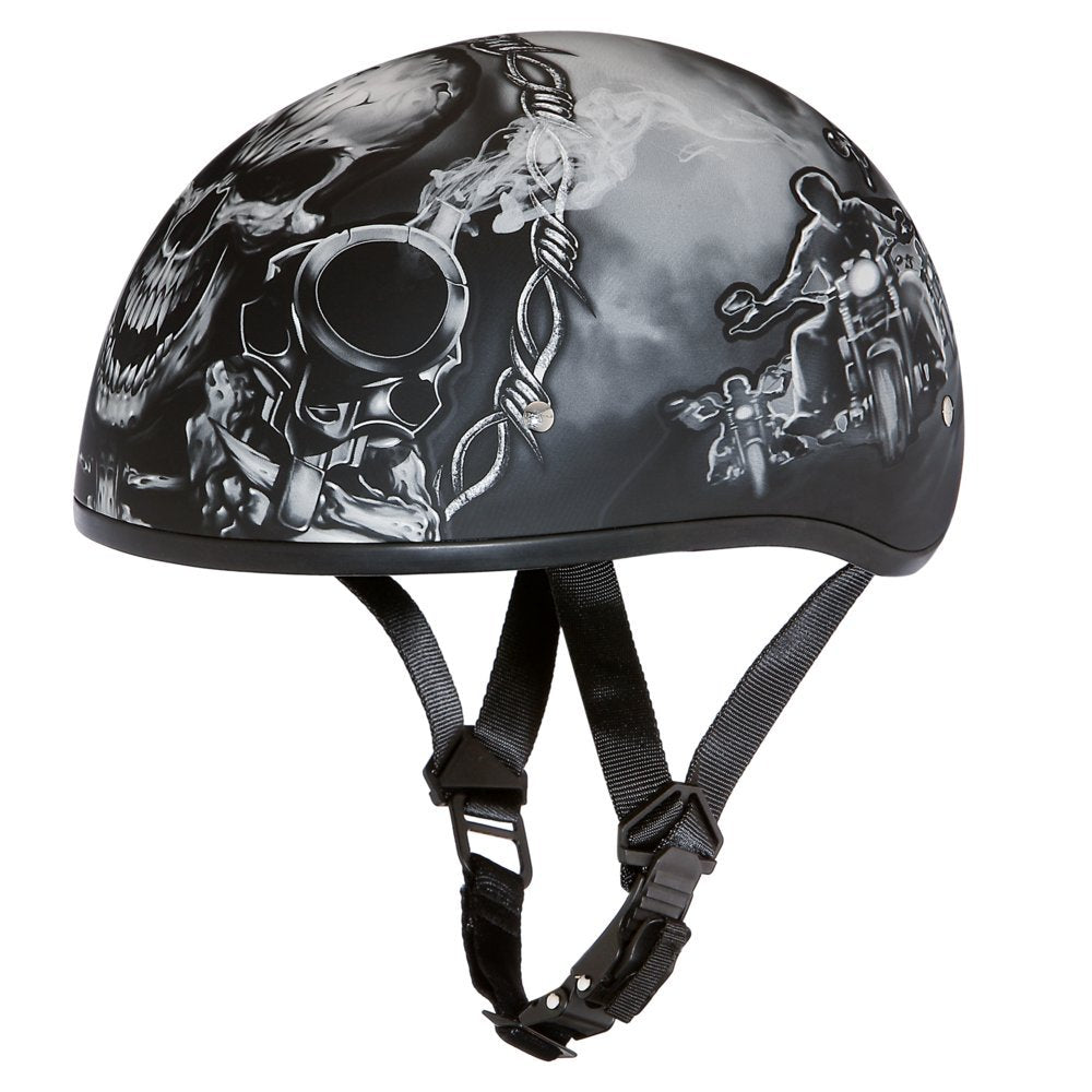 Daytona Helmets Motorcycle Half Helmet Skull Cap- Guns 100% Dot Approved