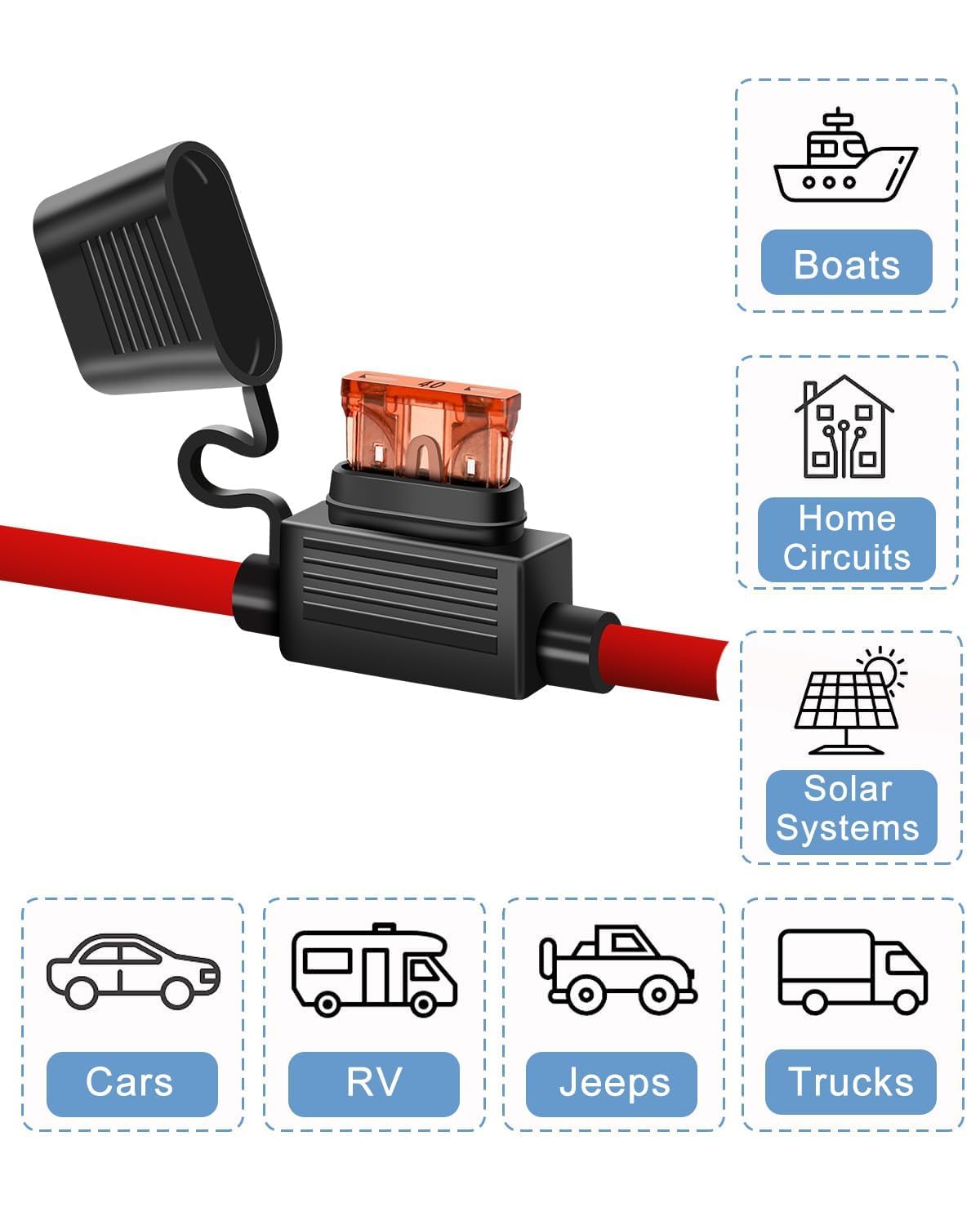 6 Pack 10 Gauge Inline Fuse Holder 12V - 10Awg Automotive Blade Fuse Holder With 6Pcs 40 Amp Atc/Ato Standard Fuses