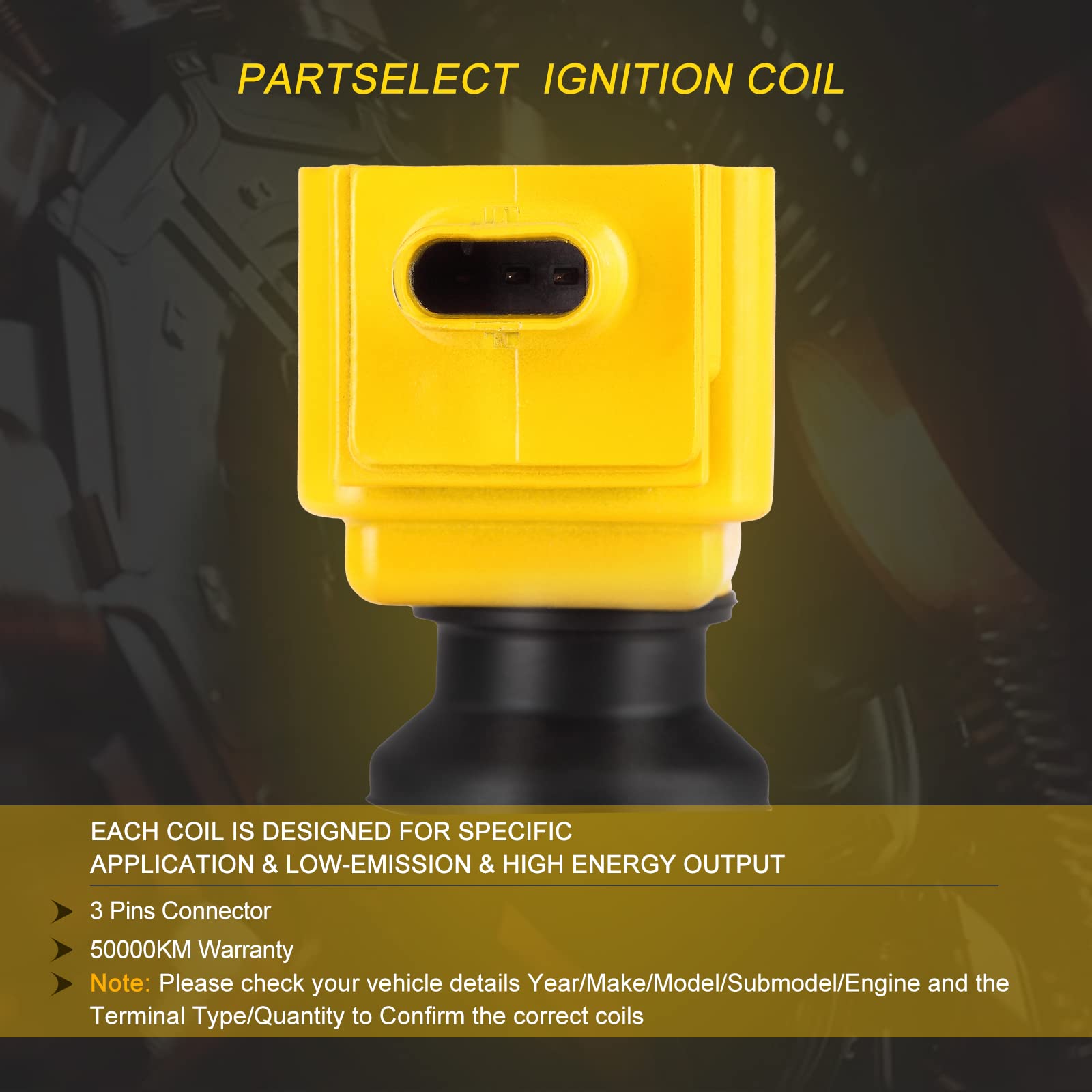 Partselect 4Pcs Ignition Coil Pack Uf670 Dg546 5C1873 Replacement For Lincoln Mkz Ford Focus Edge Mustang Fusion Explorer Taurus