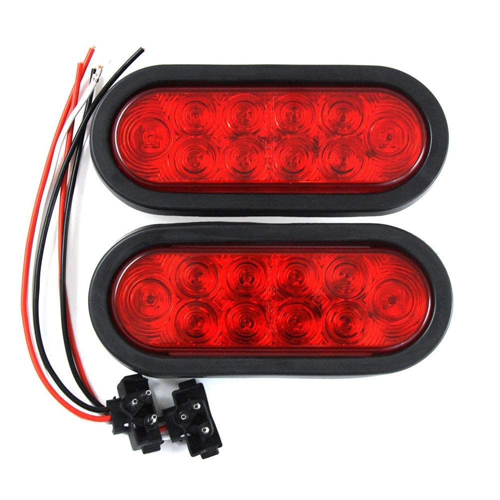 PPI (2) Red Trailer Truck LED Sealed RED 6 Oval StopTurnTail Light Marine Waterproof Including 3-pin water tight plug DOT SAE wi