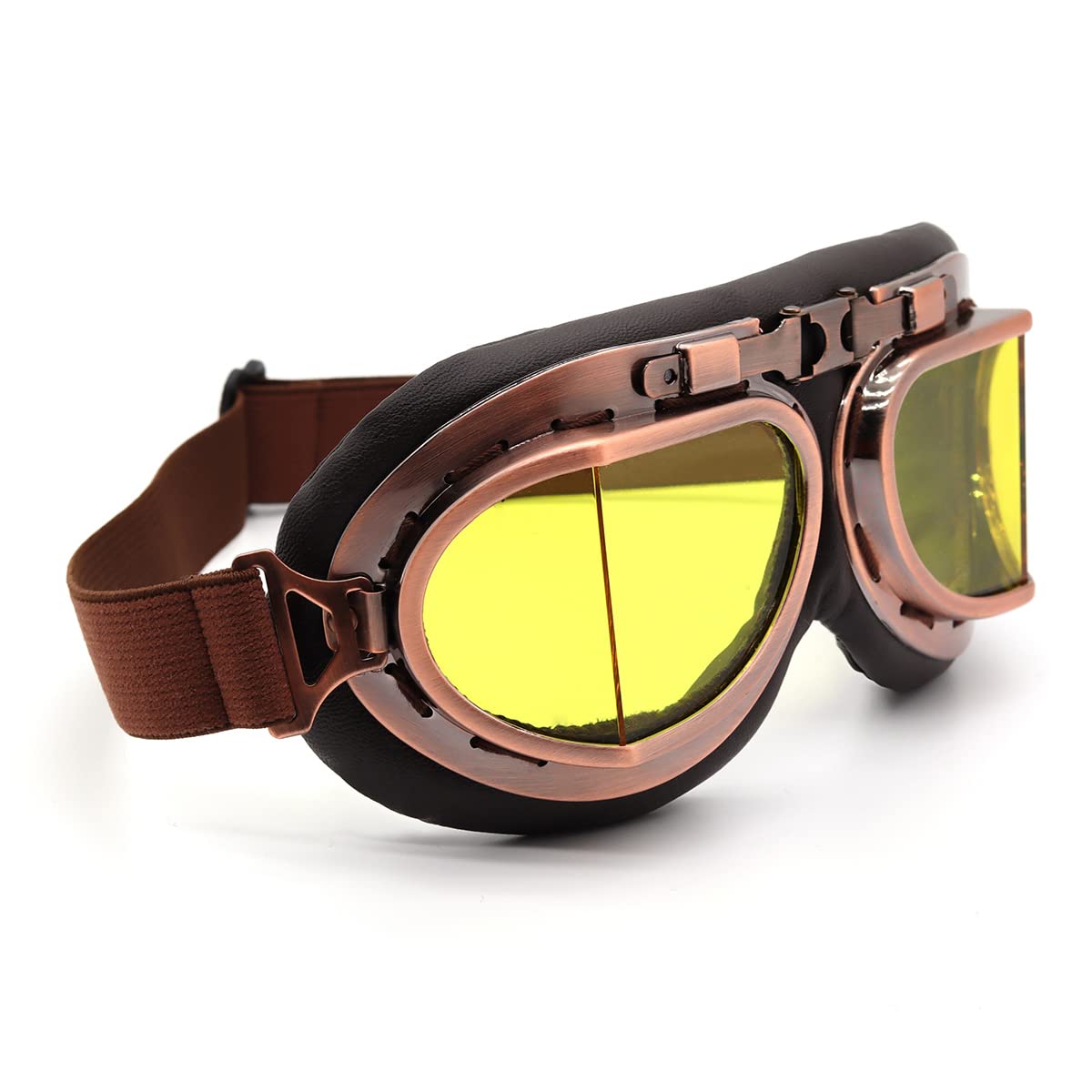 Kucehiup Vintage Aviator Goggles Motorcycle Goggles (Copper Frame Yellow Lenses)