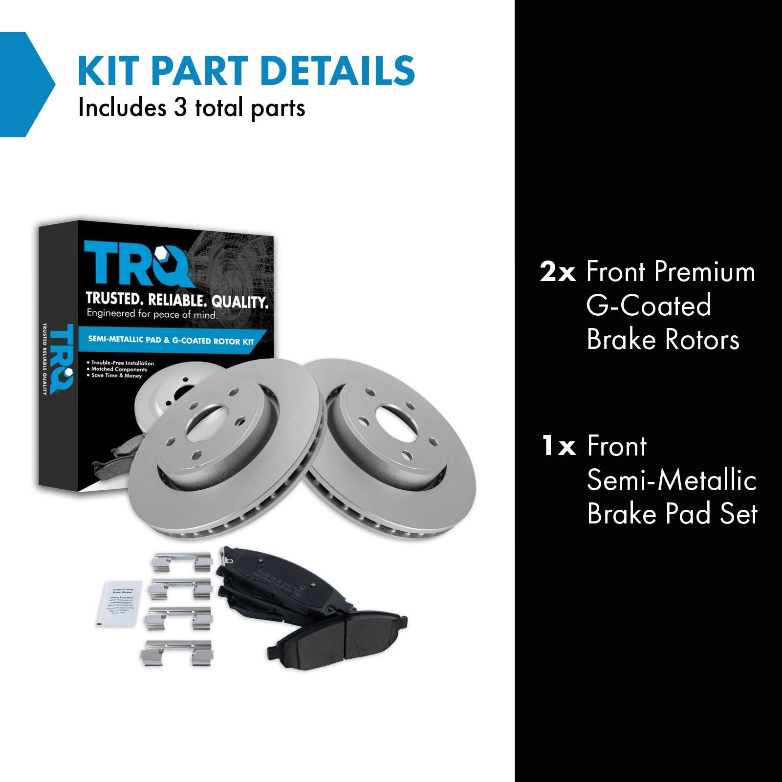 Trq Front Brake Pad & Rotor Kit Brake Pads Brake Rotor Semi-Metallic Premium G-Coated Compatible With 2006-2010 Jeep Commander 2