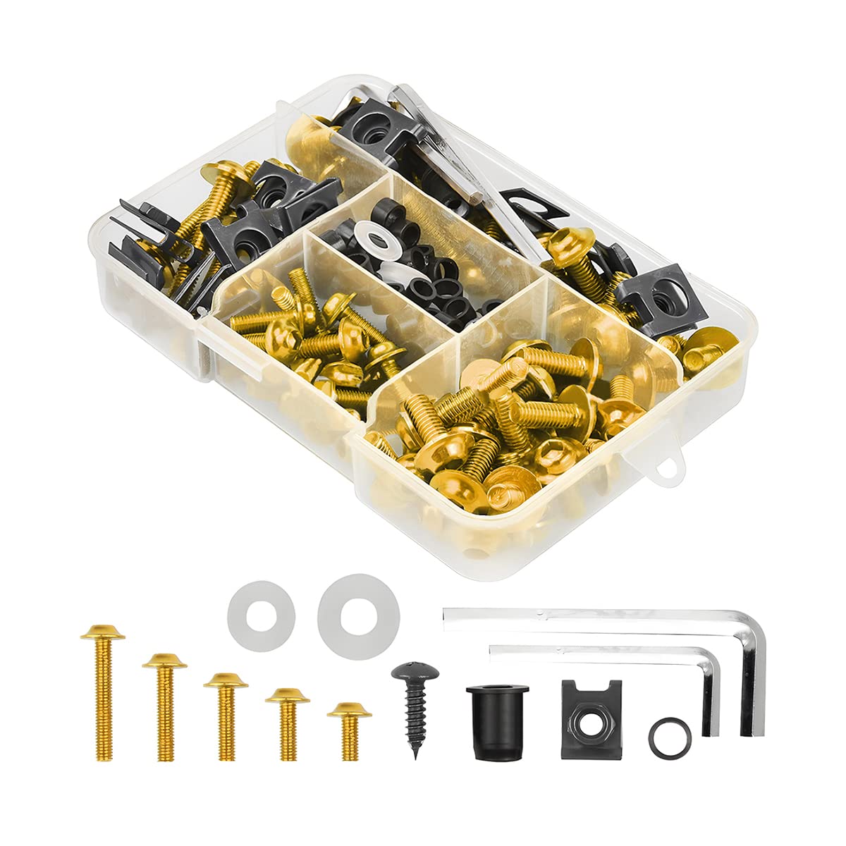 Motorcycle Fairing Bolt Kit, 177Pcs M5 M6 Motorcycle Windscreen Screws, Aluminum Fasteners Fairing Bolts Nut Clips Kit, Mounting