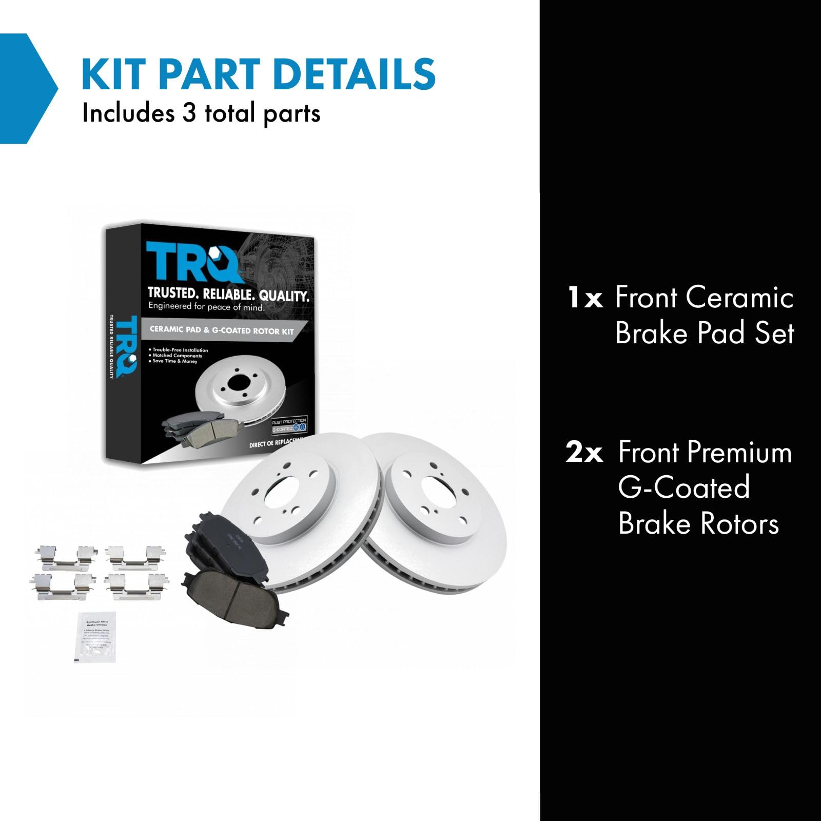 Trq Front Posi Ceramic Brake Pads & G-Coated Rotors Kit Compatible With Toyota Lexus