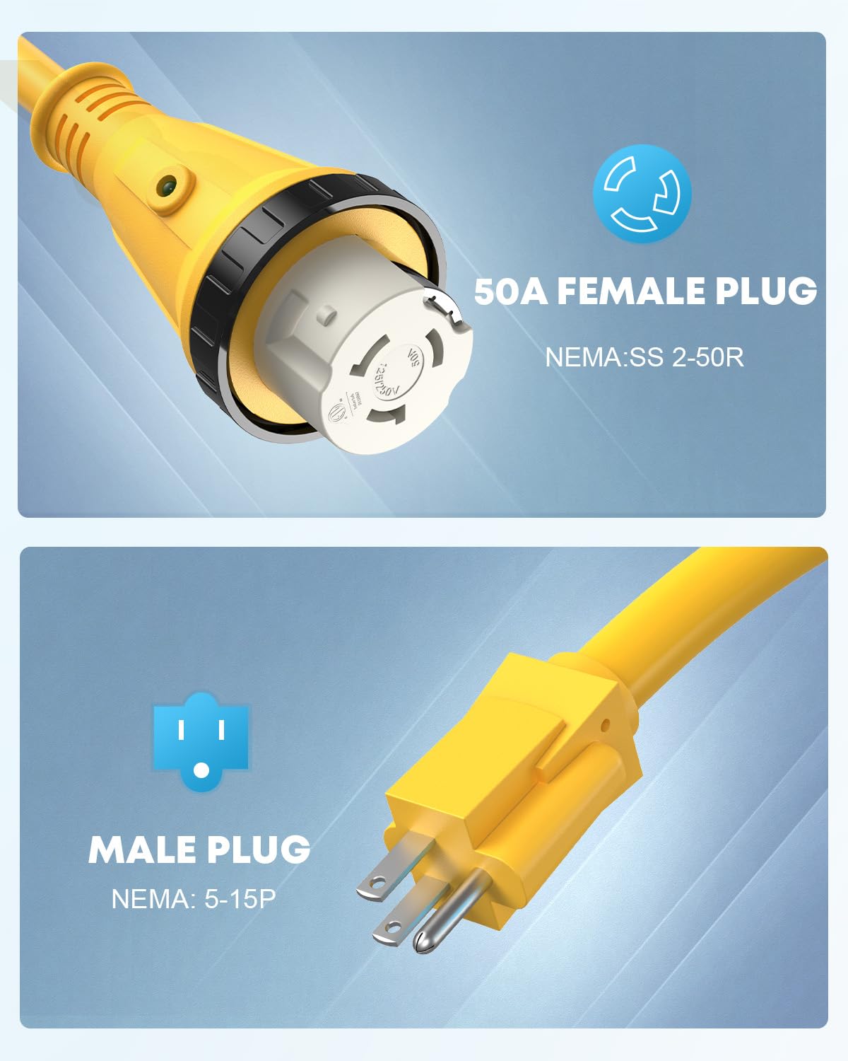 Kohree 50 Amp To 15 Amp 110V Rv Adapter Plug, 15 Amp Male To 50 Amp Female Rv Power Adapter Cord 12'', Rv Dogbone Electrical Ada