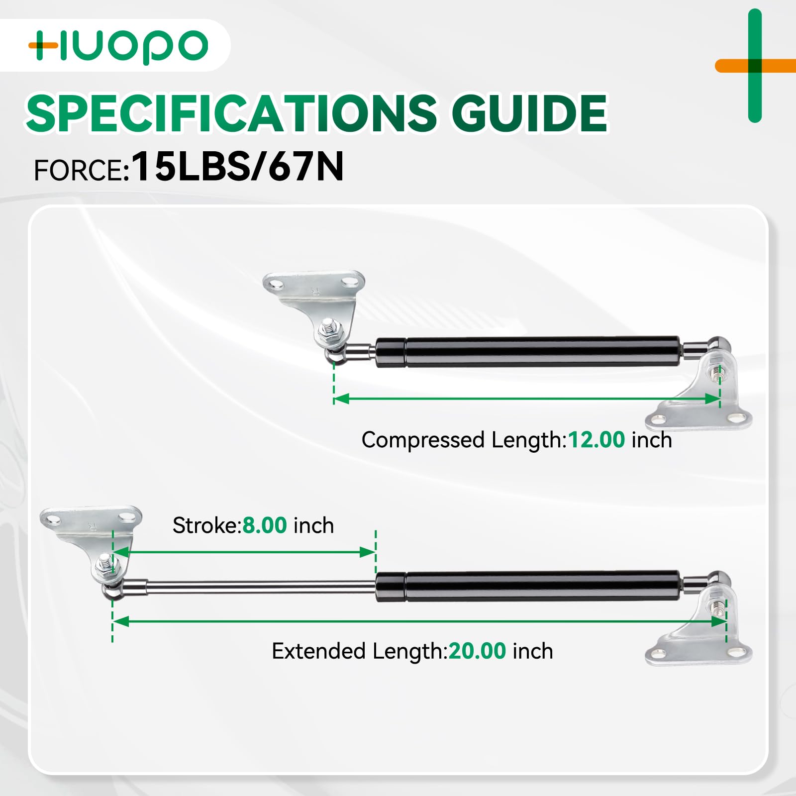 Huopo 20 Inch 15Lb/67N Gas Strut Shock Spring Lift Support For Rv Bed Storage Heavy Duty Lid Basement Door Boat Hatch, Set Of 2