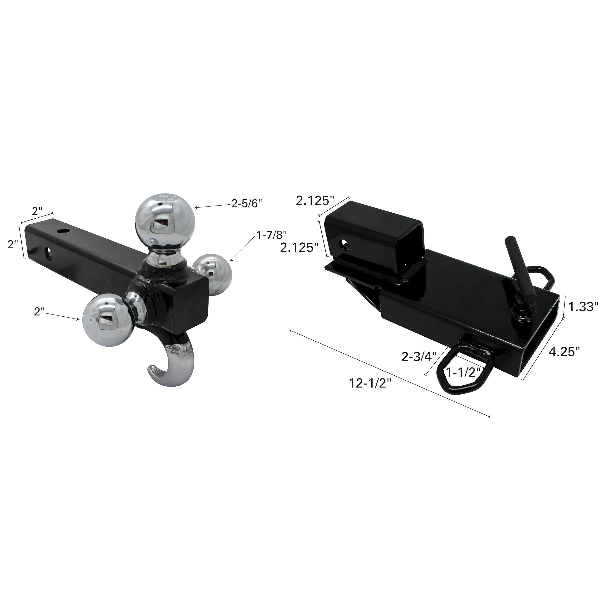 Extreme Max 5001.1389 Clamp-On Forklift Hitch 2'' Receiver With Tri-Ball Hitch And Tow Hook