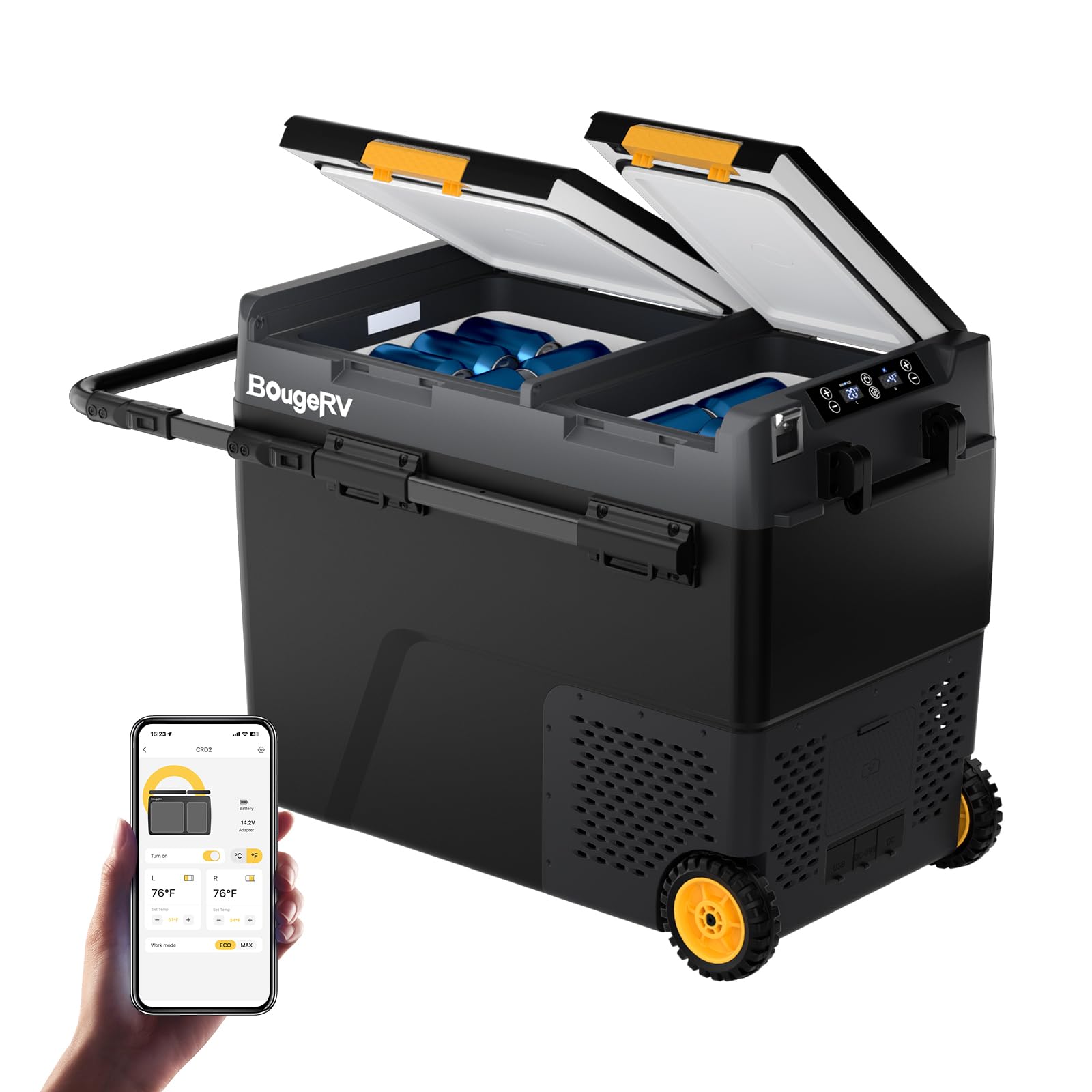 BougeRV 12 Volt Car Refrigerator, CRD2 61 Quart Portable Fridge Freezer with APP Control, -4? to 68? Dual Zone Compressor Electr