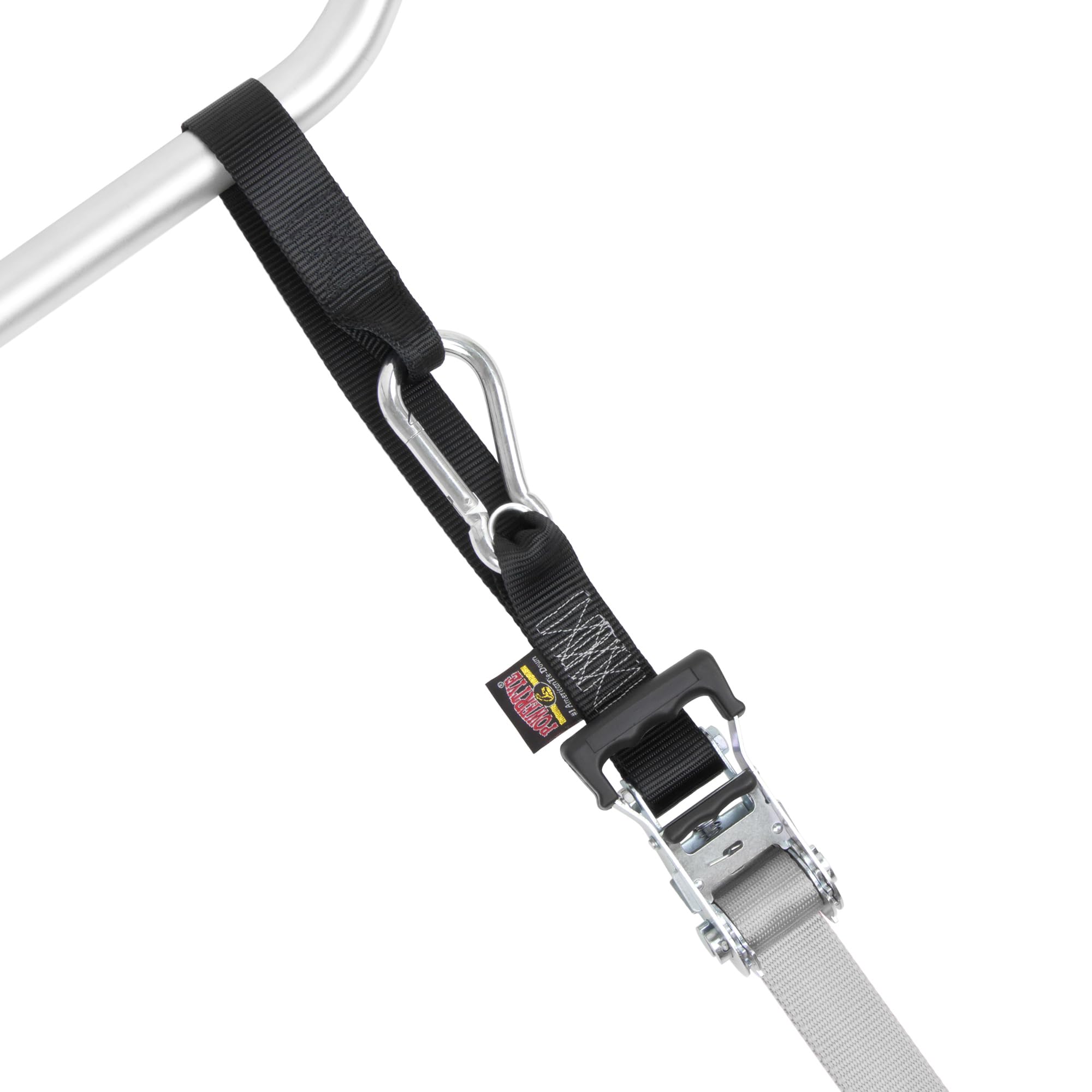 Powertye - Made In Usa - Heavy Duty Ratchet Tie Down Straps With Carabiner Hooks, Soft-Tye & Storage Bag, For Motorcycle, Atv, T