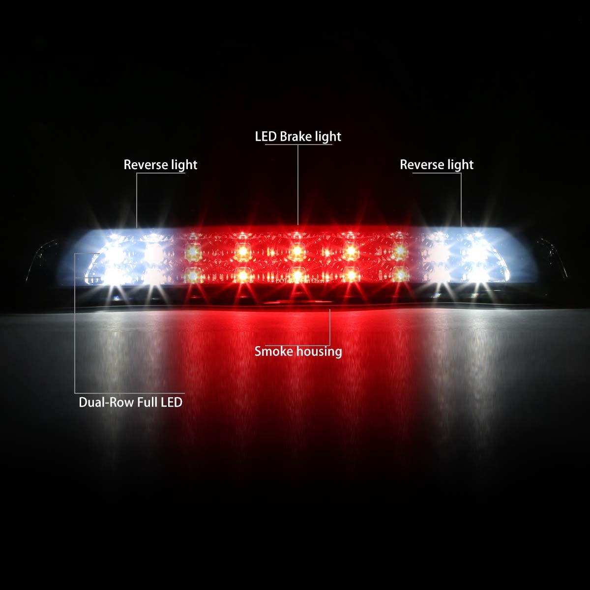 Dna Motoring 3Bl-Ttu07-Led-Sm Smoked Lens Led High Mount 3Rd Third Brake Light [Compatible With 07-18 Tundra]