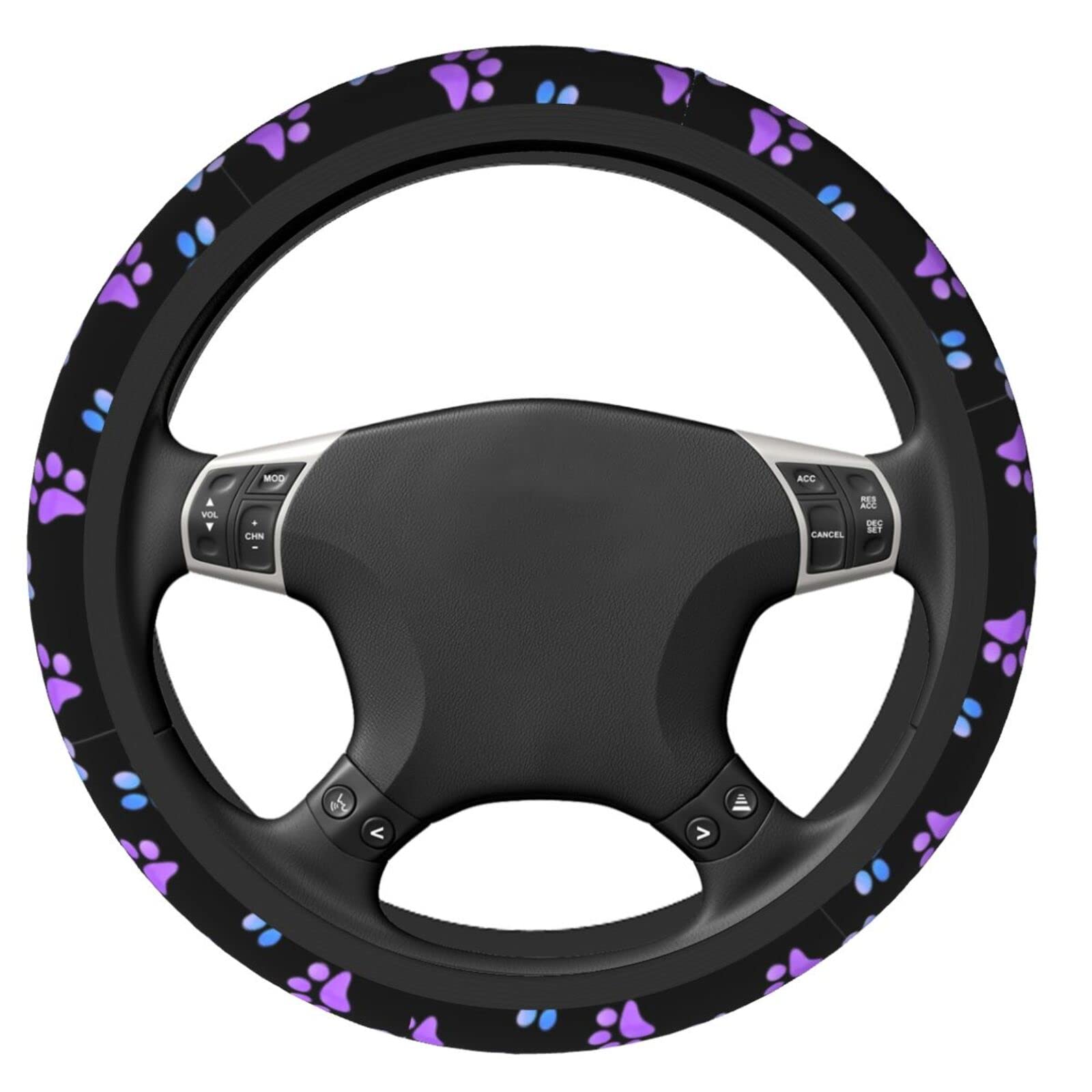 Paw Prints Steering Wheel Cover For Women Men, 15 Inches Purple Galaxy Neoprene Anti-Slip Cute Universal Car Steering Wheel Grip Wrap Car Accessories Protective Case Cover For Vehicle Truck Suv