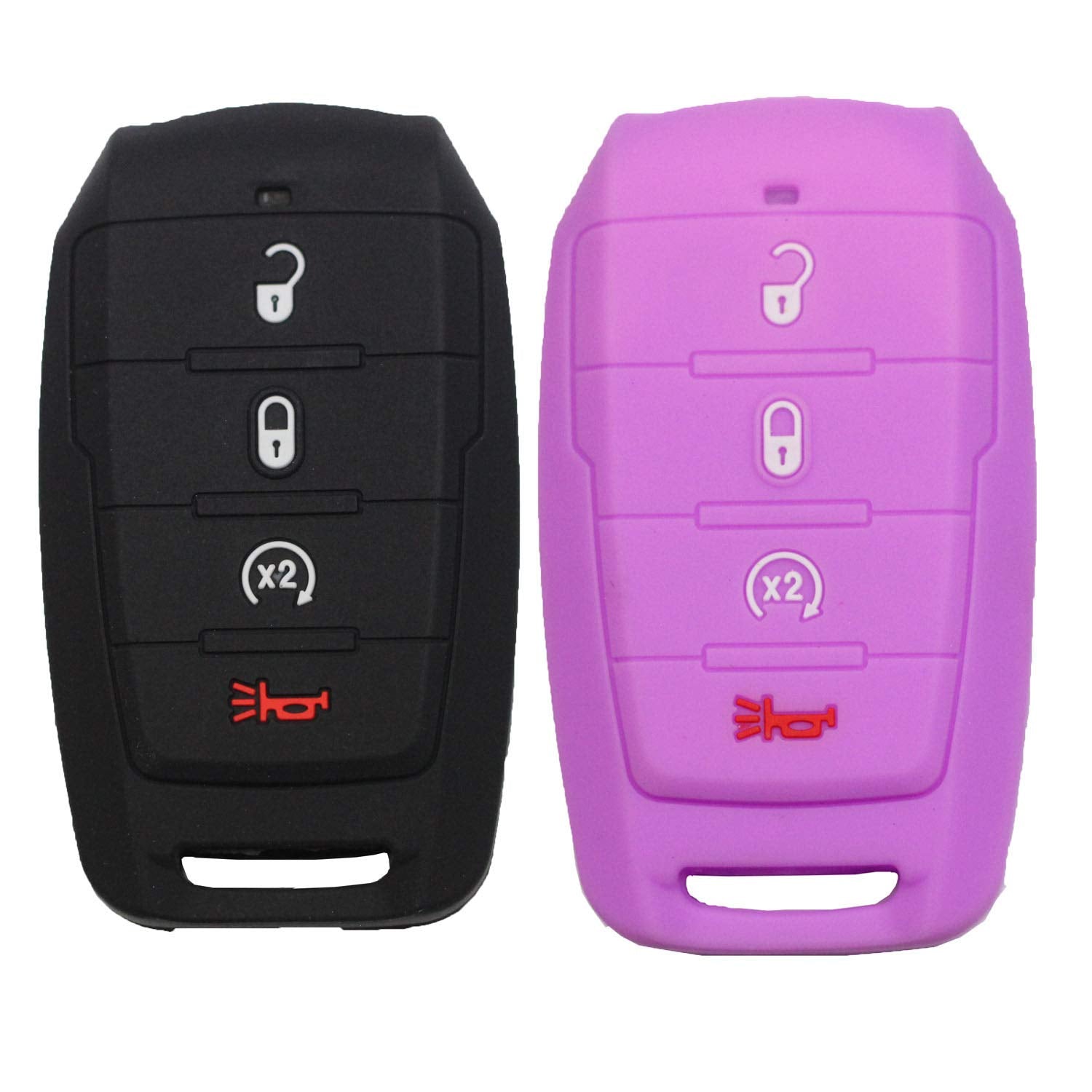 Btopars 2pcs 4 Buttons Silicone Rubber Remote Smart Key Fob Case Cover Protector Holder Compatible with Dodge Ram 1500 2019 2020