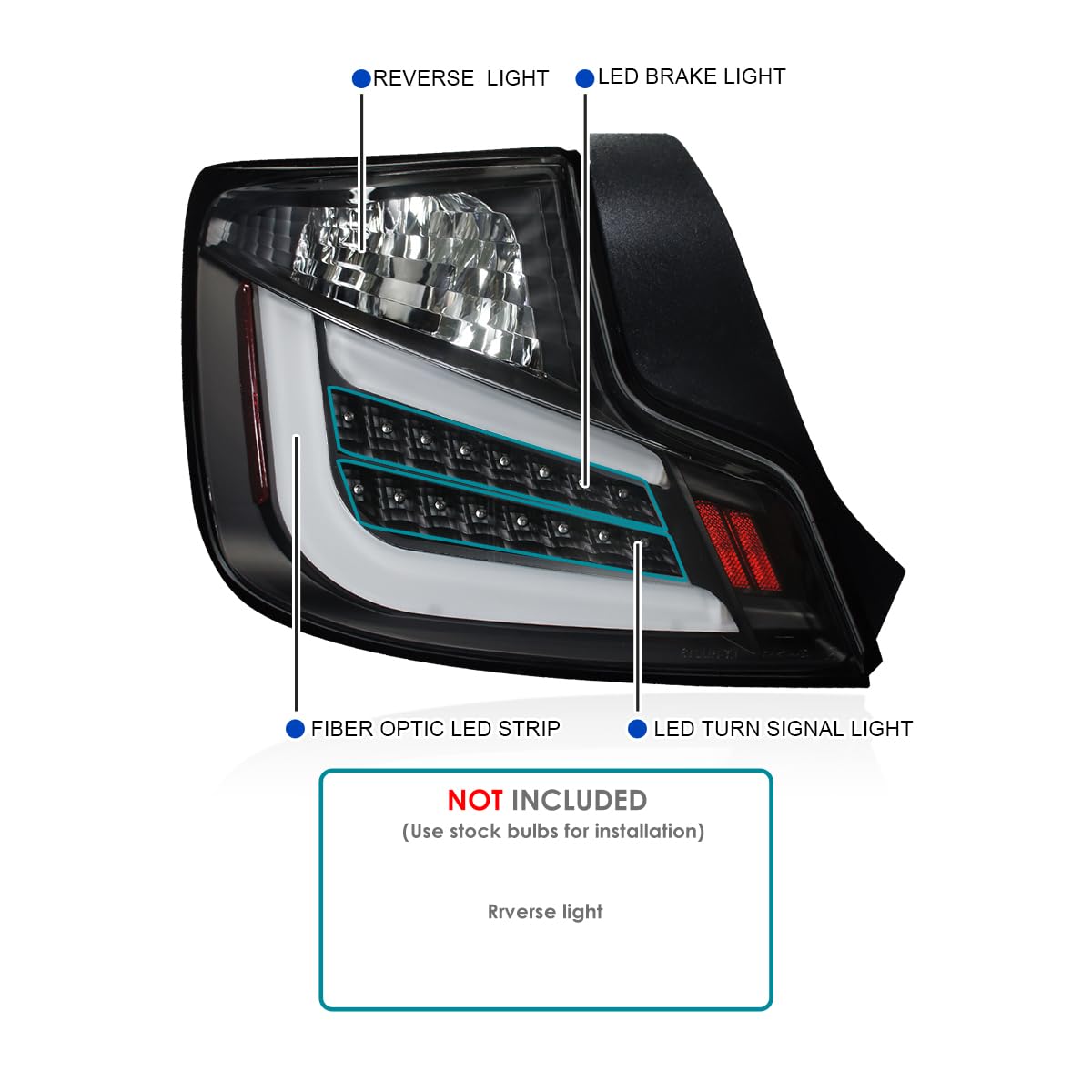 Spec-D Tuning Black Housing Clear Lens Led Bar Tail Lights Compatible With 2011-2013 Scion Tc, Left + Right Pair Assembly