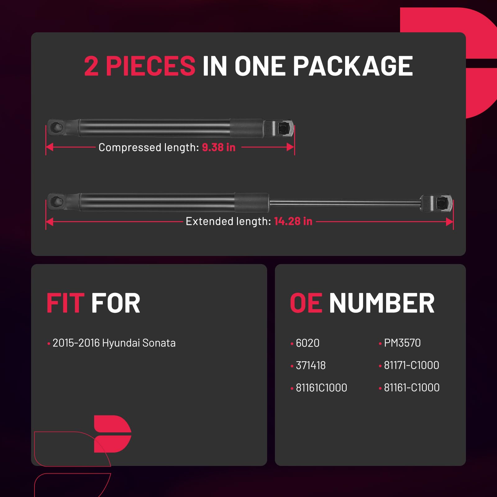 Hood Struts Lift Supports Car Hood Holder Bdfhyk Gas Spring For 2015-2017 Hyundai Sonata Rust Resistant 81161-C1000 Trunk, 2 Pcs