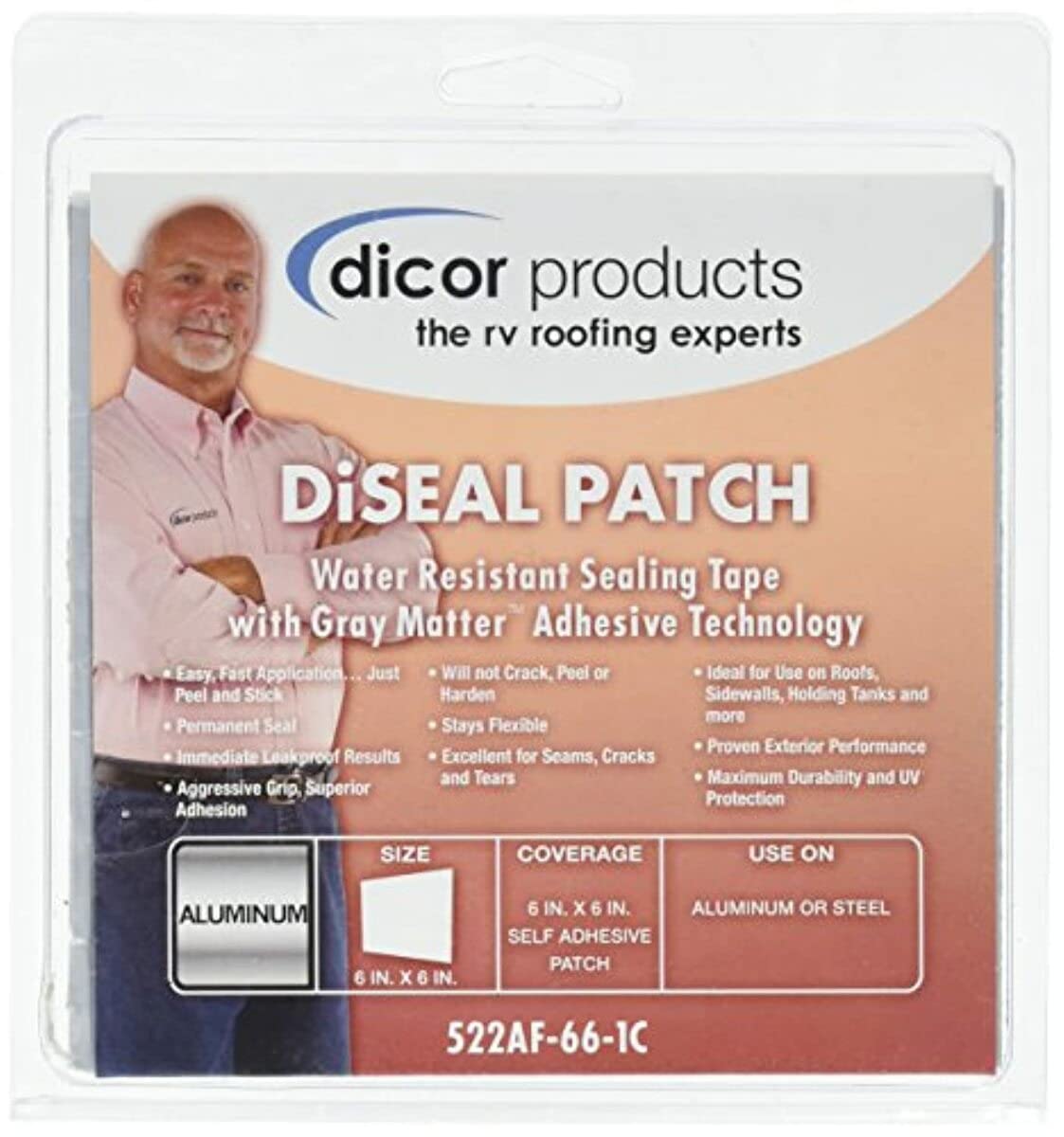 Dicor 522Af-66-1C Diseal Silver Patch Sealing Tape - 6'' X 6'' - Ideal For Quick And Easy Repairs On Rv Roofs And More