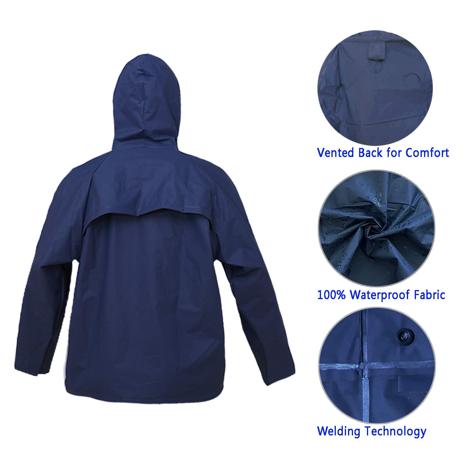 Ultra-Lite Rain Coat With Pants For Men Women Waterproof Rain Suit For All Sports(Navy,S)