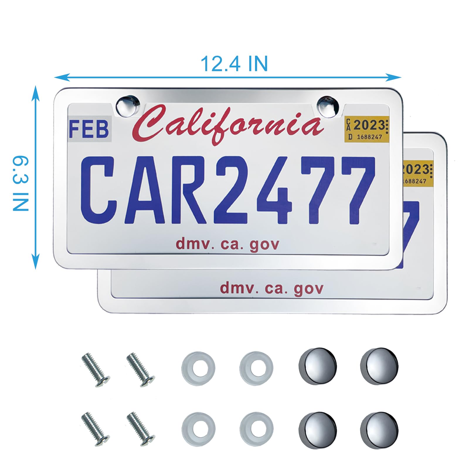 lengnoyp Solid Silver License Plate Frames 2 Pack, Universal Stainless Steel, Rust-Proof, Fits All Cars (Screws & Chrome Caps)