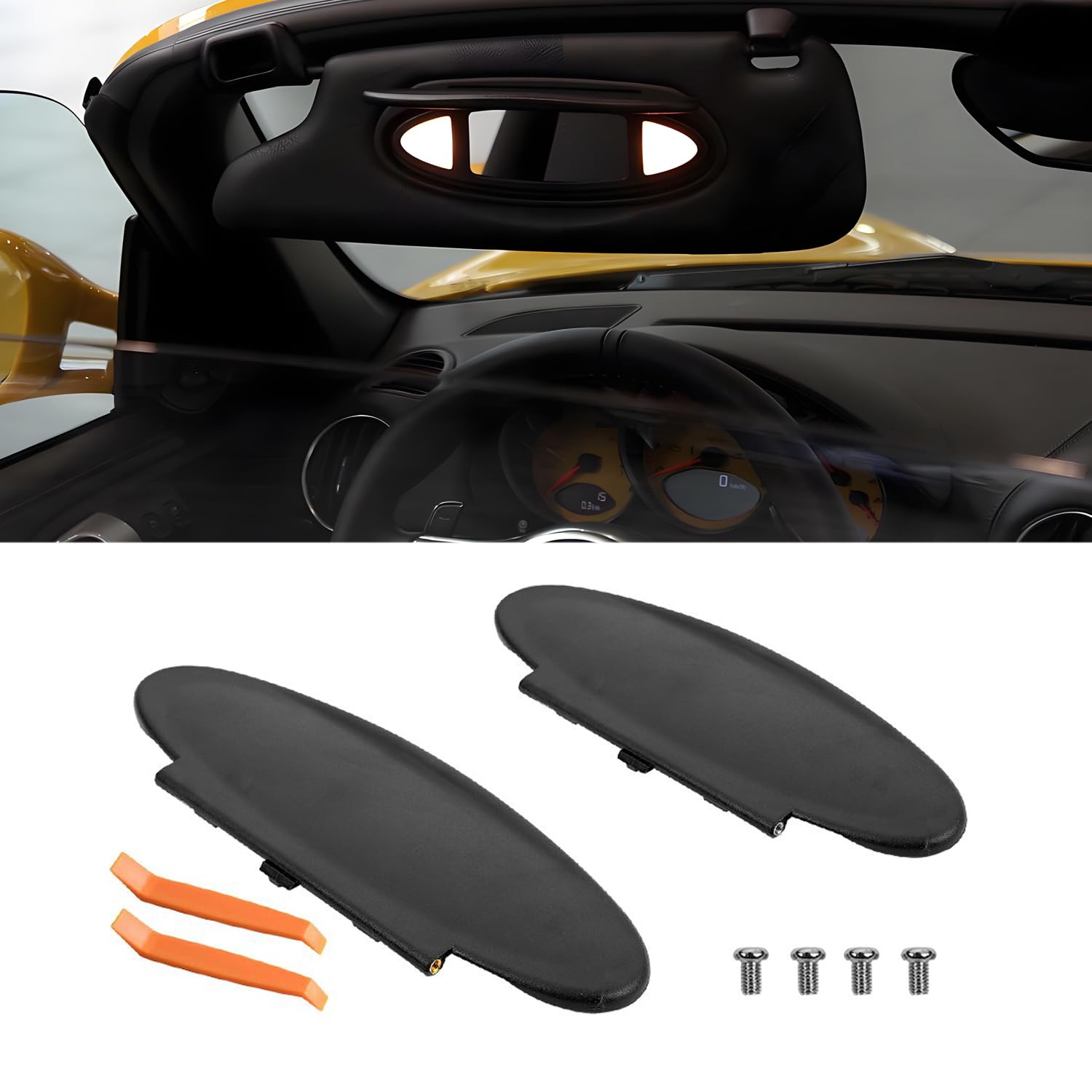 Billfaro 2Pcs Sun Visor Mirror Cover Replacement,Driver/Passenger Side Sunvisor Vanity Mirror Lid Caps Cover For Porsche 996/997