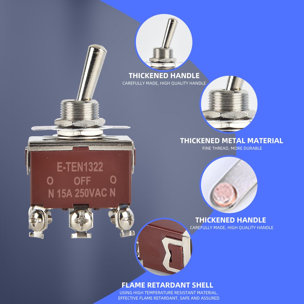 Cnaodun Waterproof Toggle Switch On-Off-On 30A 12Vdc/15A 250Vac 6 Pin 3 Position Marine Dpdt Switch With Weatherproof Boot Cap C