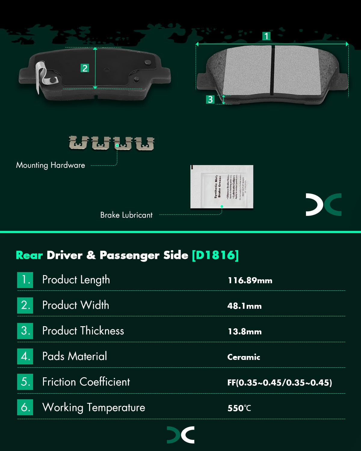 Scitoo Front Rear Disc Brake Pad Set 8Pcs W/Hardware Fit For Kia For Sorento 2016 2017 2018 2019 2020