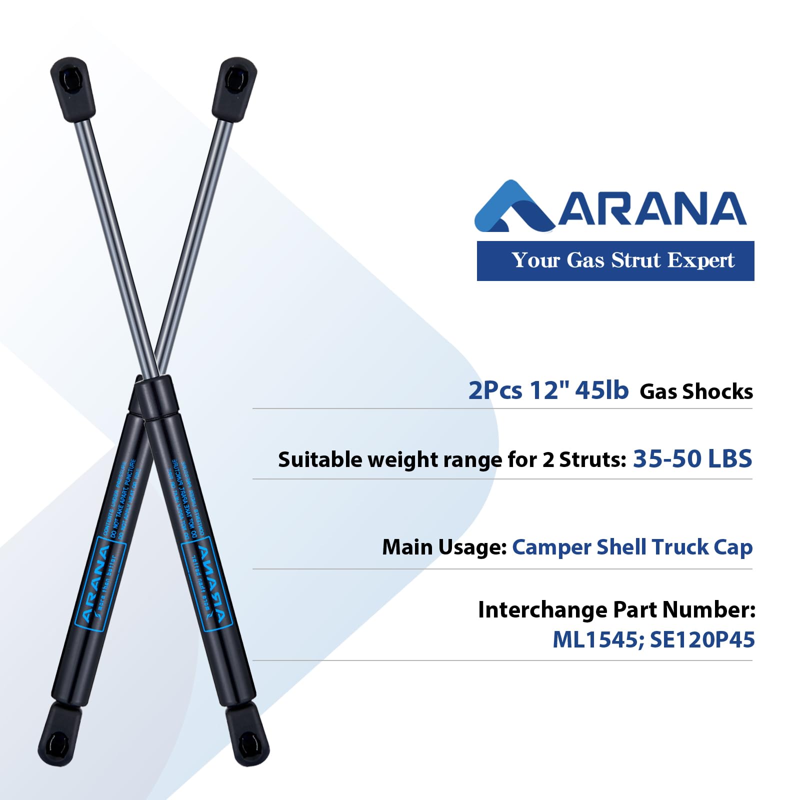Arana Ml1545 12 Inch 45Lb Gas Struts Spring Shocks Se120P45 12 Inch 200N Lift Support For Tool Box Lid Canopy Door Camper Shell