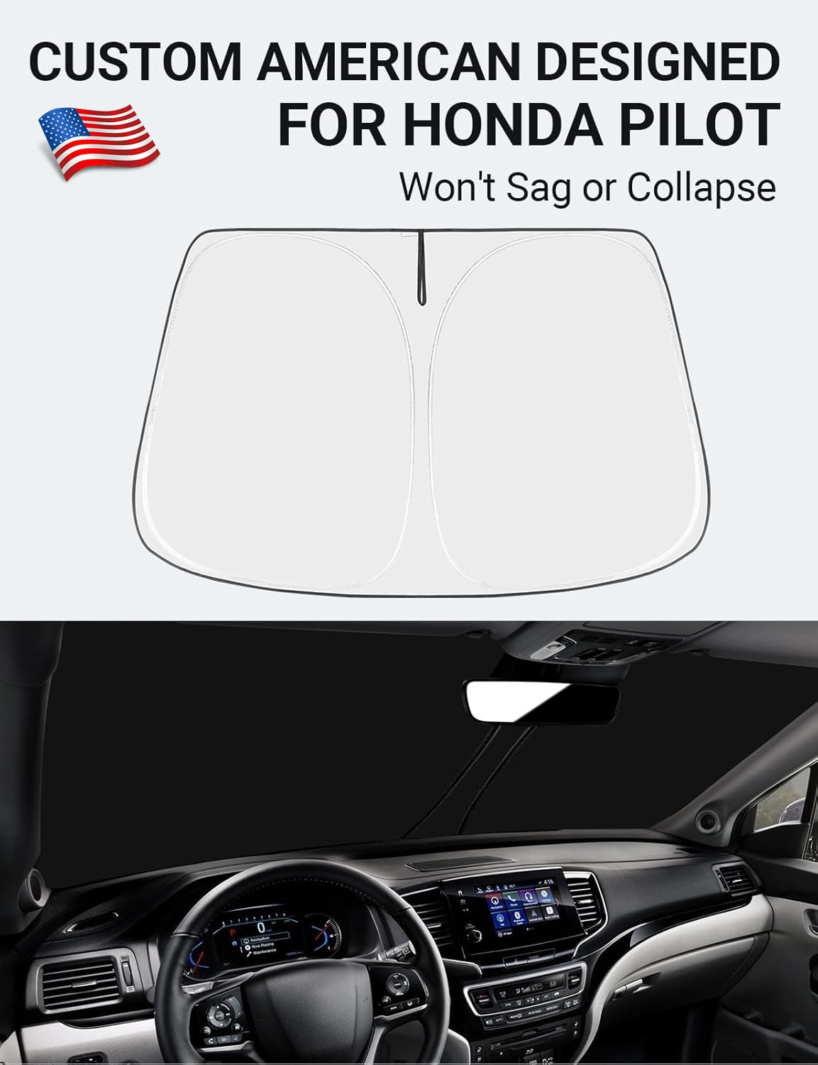 Proadsy 2025 Upgrade Windshield Sun Shade Custom Fit Honda Pilot 2016-2024 2025 4-Layer Foldable Front Sunshade Protector Sun Vi