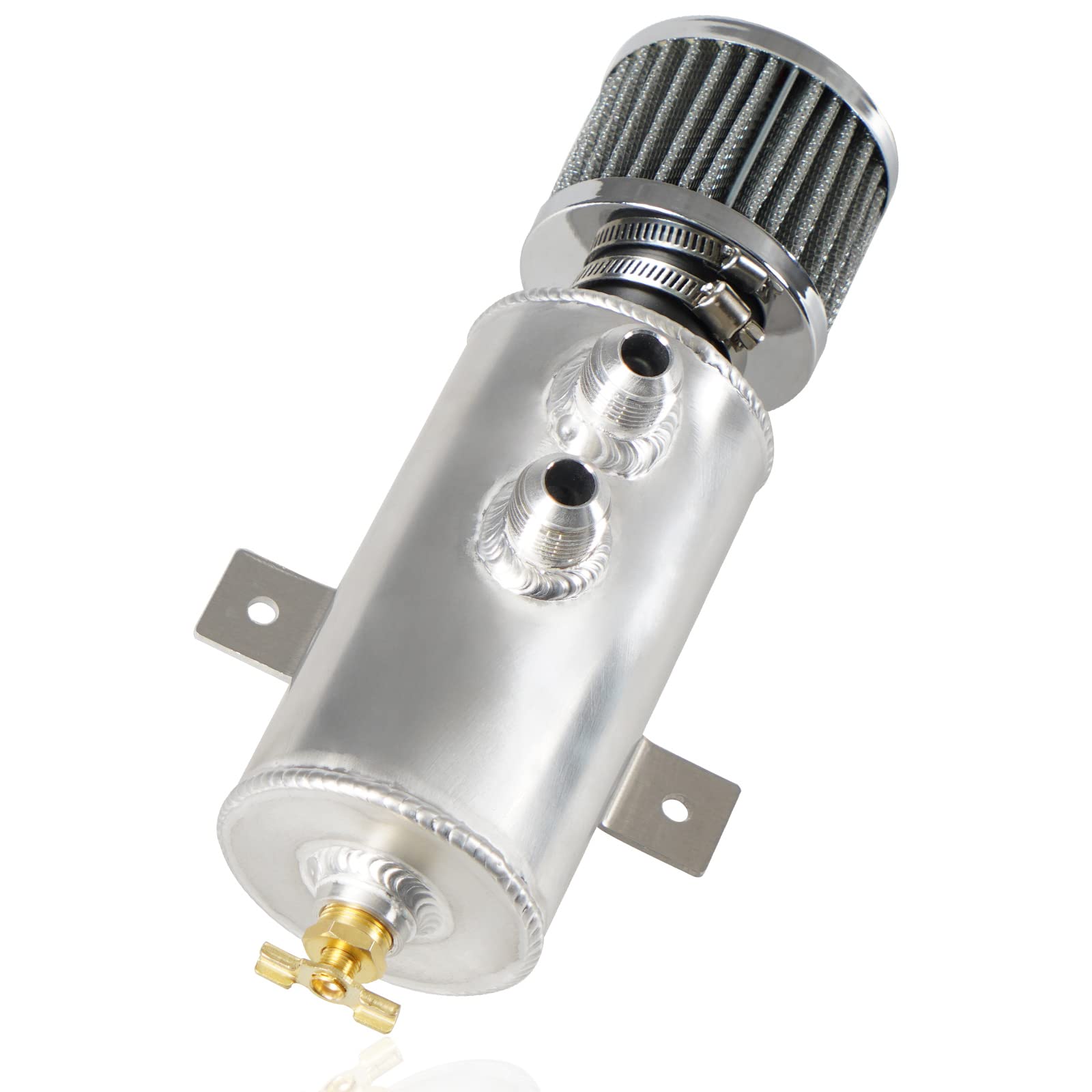 Poseng Universal 10An Oil Catch Can Tank Baffled 750Ml With Filter Aluminum Silver