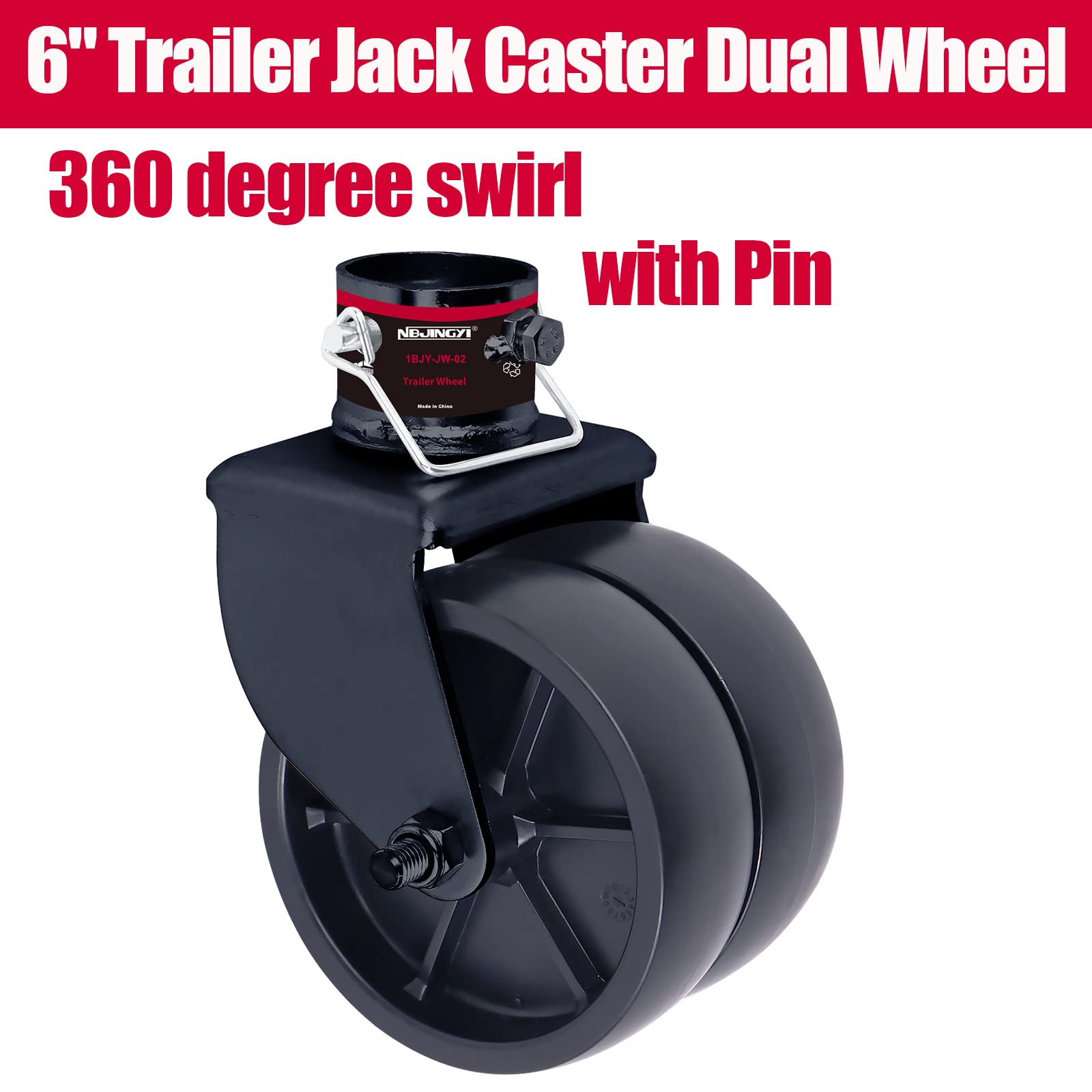 Nbjingyi 6'' 2000Lbs Dual Trailer Swirl Jack Caster Wheel With Pin Fits Any Jack Better Soft Ground Roll Black