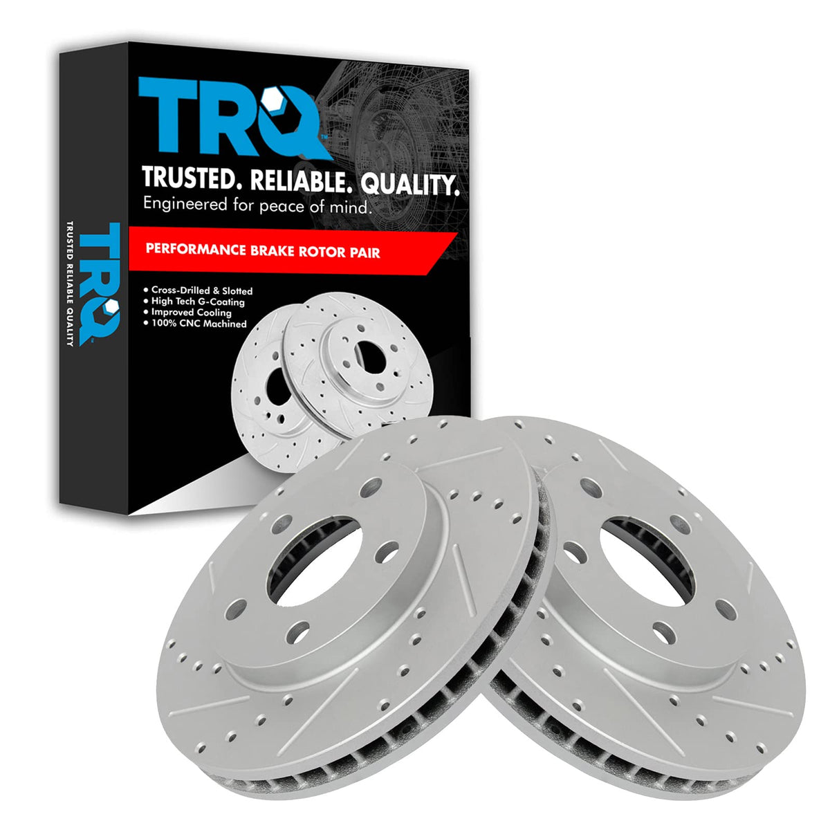 Trq Front Performance Brake Rotor Drilled Slotted Pair Set For Oldsmobile/Pontiac/Chevy/Cadillac/Buick