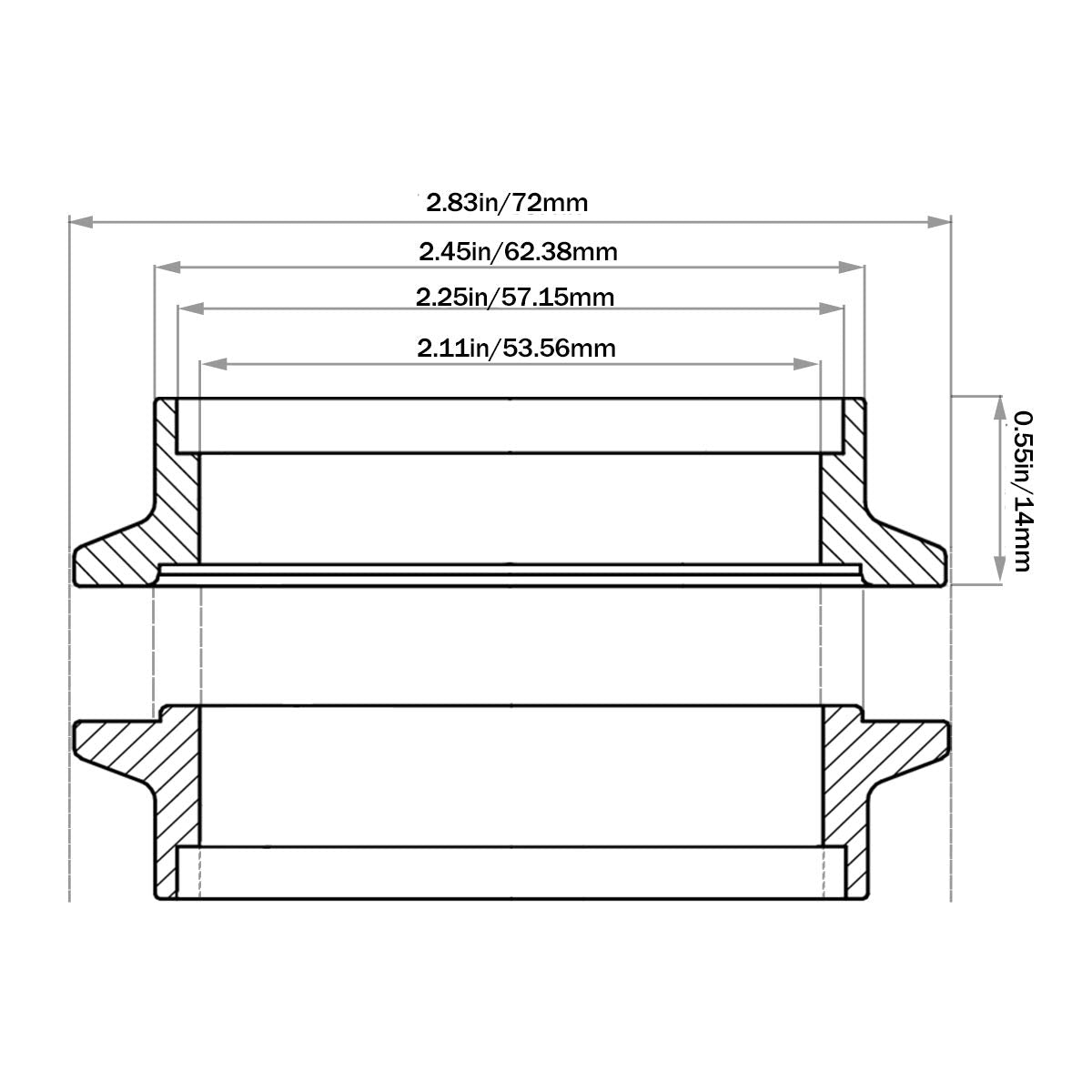 Sykrss 2.25 Universal Stainless Steel V Band Clamp Flat Flange Kit Assembly (2.25Inch, 2Pcs)