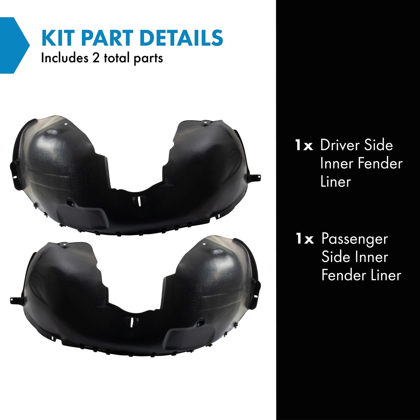 Trq Inner Fender Liner Set Compatible With 1999-2005 Saab 9-5 Sb1248101 Sb1249101
