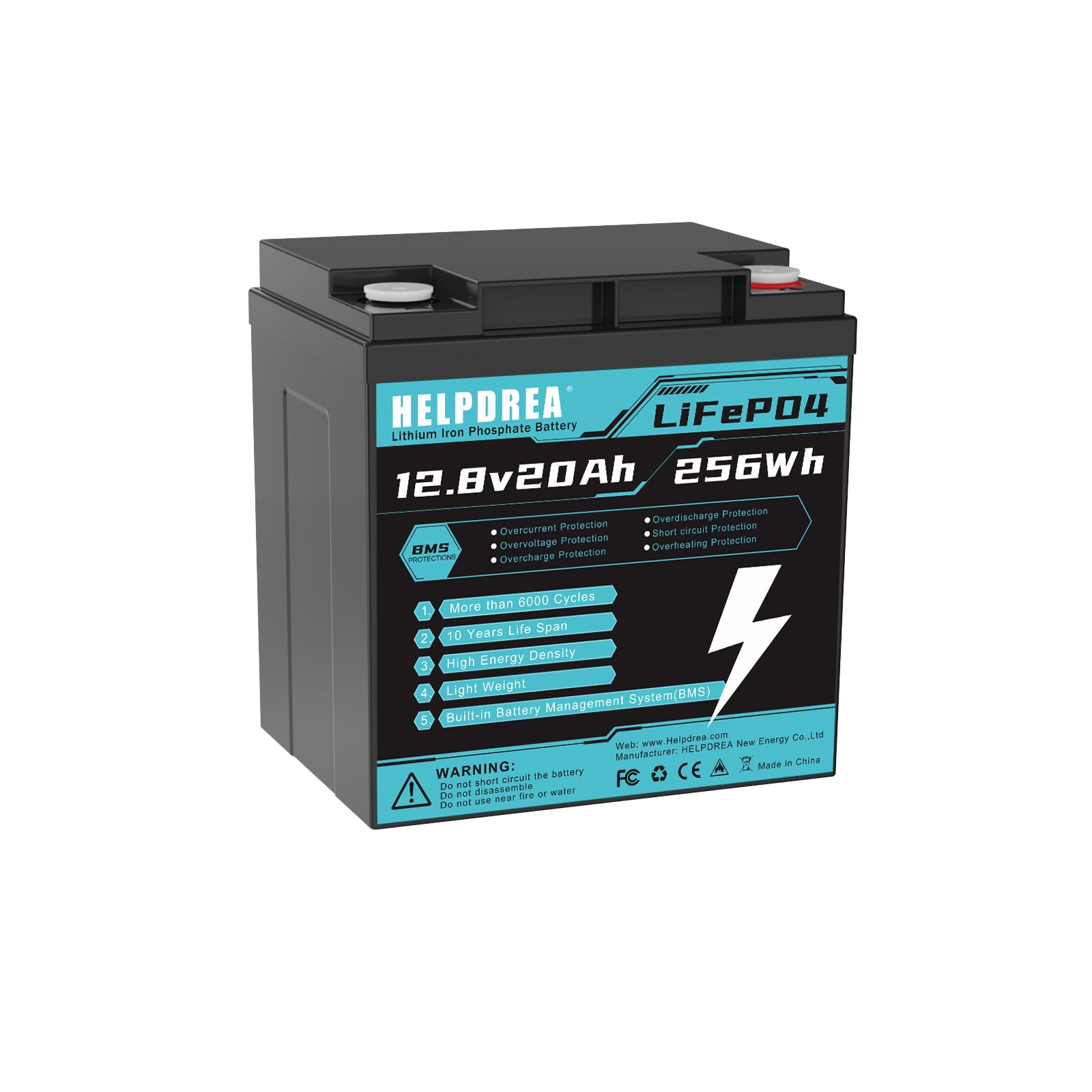 12.8V 20Ah Lifepo4 Lithium Battery, 6000+ Deep Cycle Rechargeable Battery With Bms For Rv, Solar System Home Energy Storage,Home