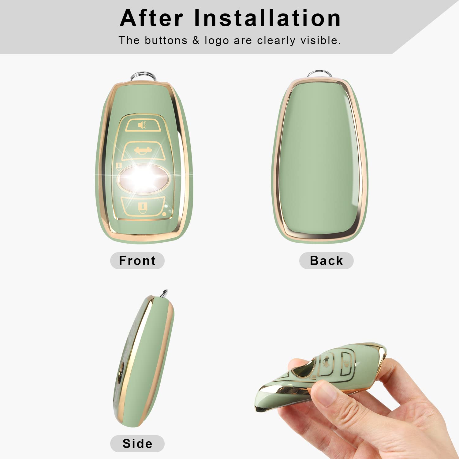 Qbuc For Subaru Key Fob Cover Case With Genuine Leather Keychain For Subaru Forester Crosstrek Ascent Outback Legacy Wrx Etc (Gr