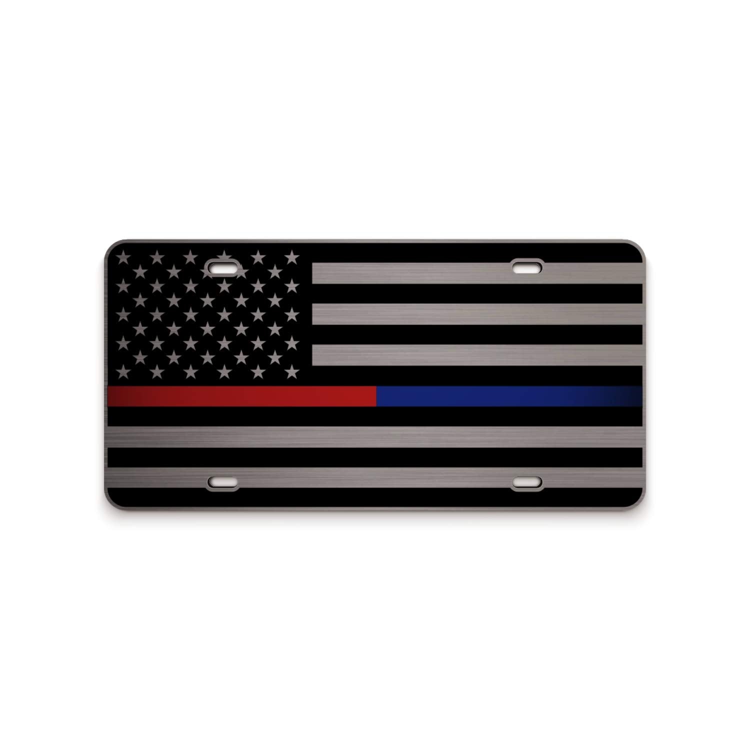 Jass Graphix Thin Blue Line Thin Red Line American Flag License Plate Matte Black On 1/8'' Brushed Aluminum Composite Heavy Duty