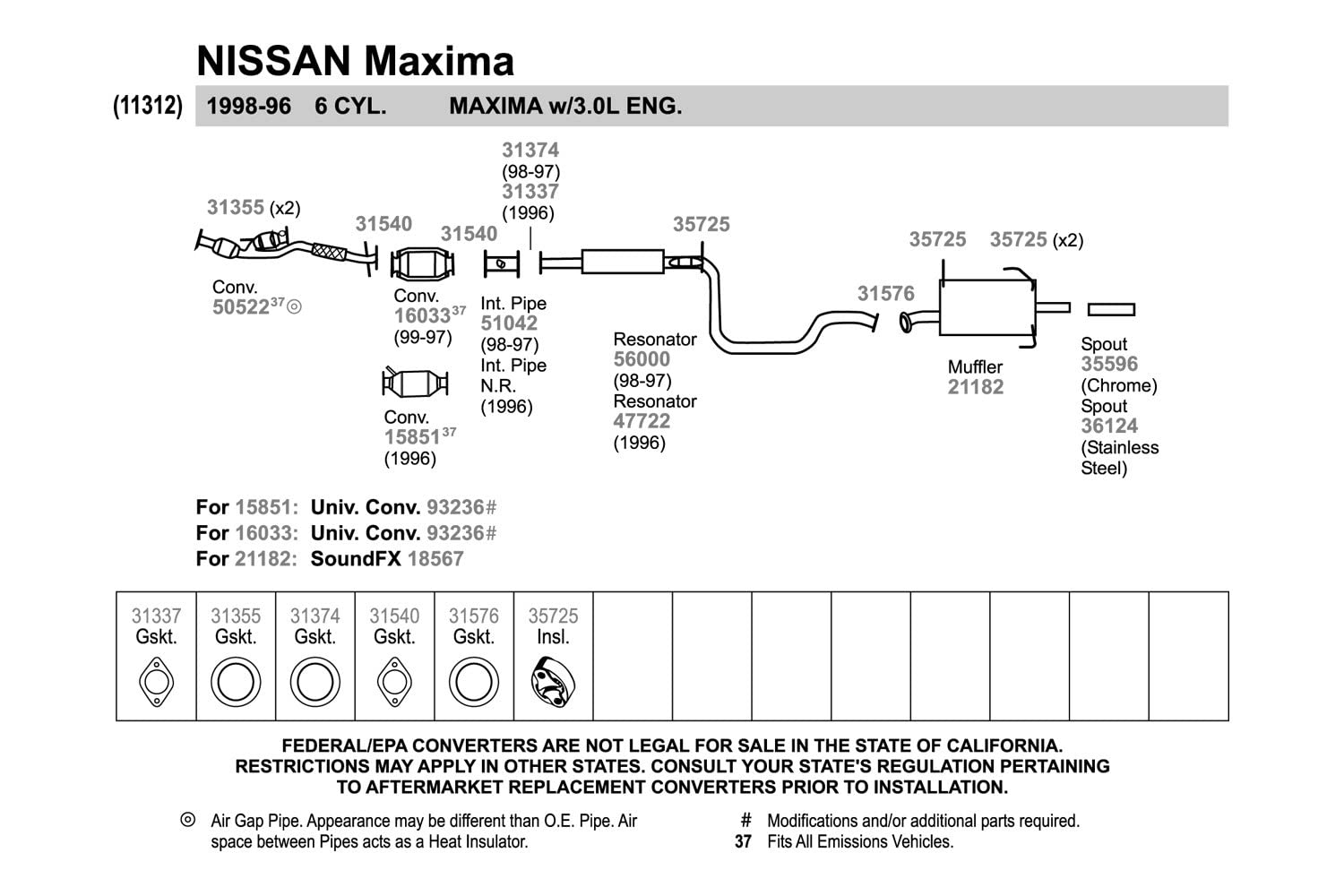 Walker Soundfx 18567 Direct Fit Exhaust Muffler 2 Outlet (Od) For Nissan Maxima