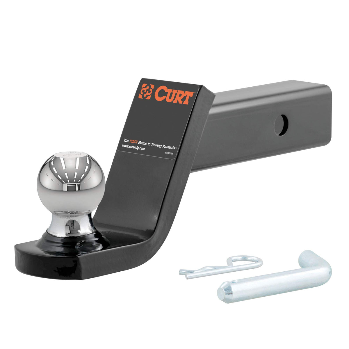 Curt 45154 Fusion Trailer Hitch Mount With 2-Inch Ball & Pin, Fits 2-In Receiver, 7,500 Lbs, 4-Inch Drop, Gloss Black Powder Coa