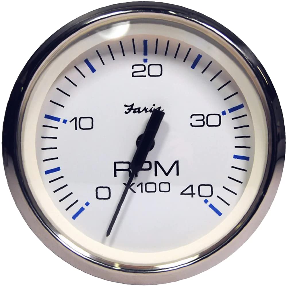 Faria Beede Instruments Chesapeake White SS 434; Tachometer - 4,000 RPM (Diesel - Magnetic Pick-Up)