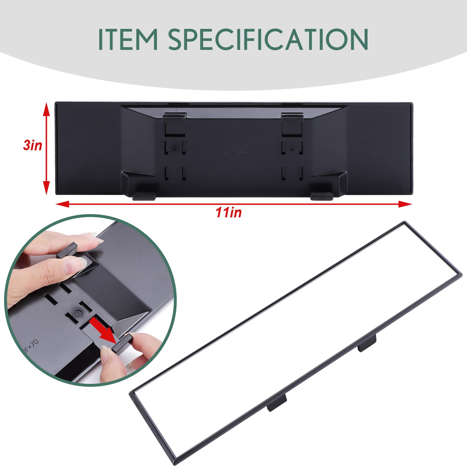 Transwarps Rear View Mirror, Universal Interior Clip-On Wide Angle Mirror,Flat Hd Rearview Mirror, Anti Glare, Clear Tint, Accessories For Car Suv Trucks Vehicles (11'*3')