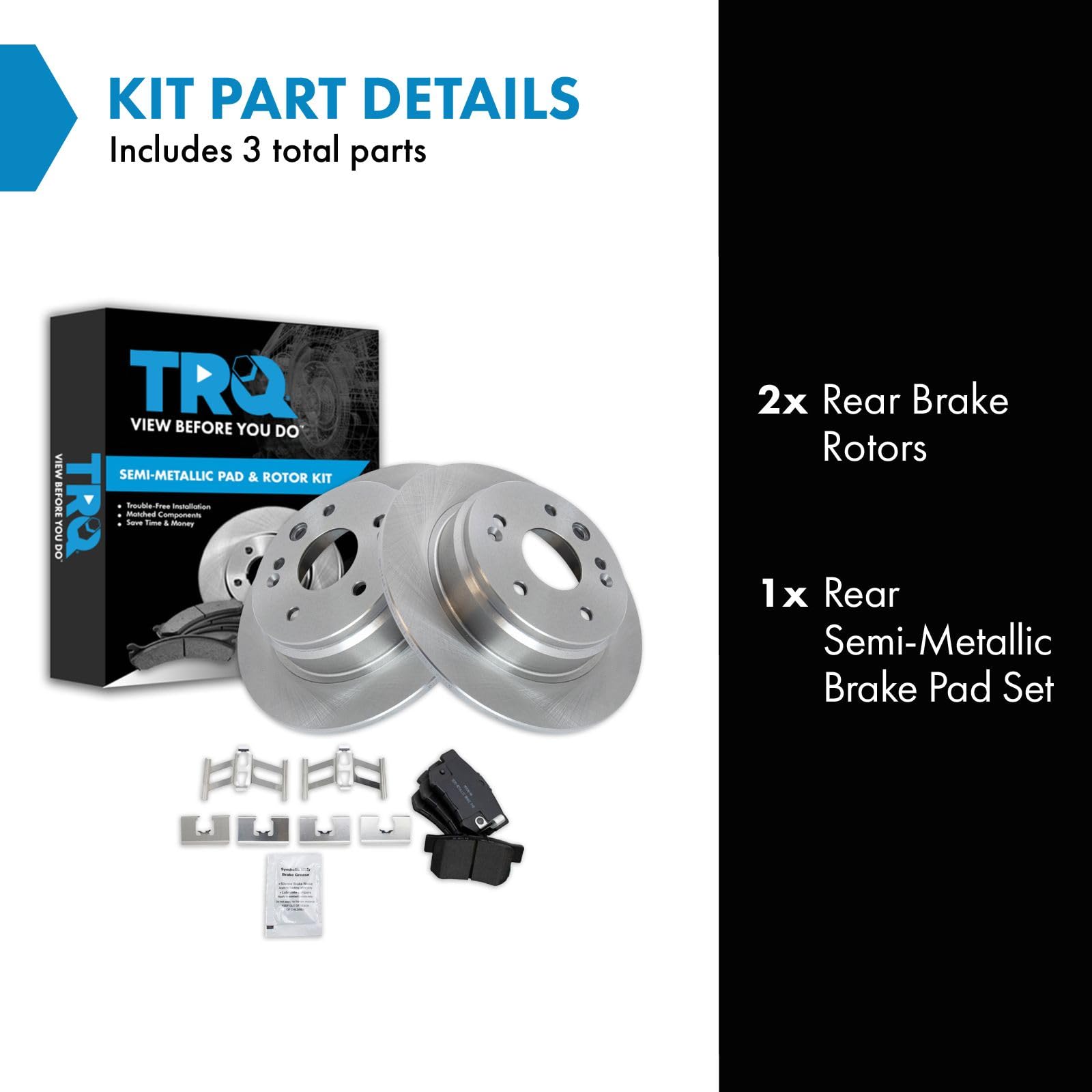 Trq Rear Brake Pad & Rotor Kit Brake Pads Brake Rotor Semi-Metallic Compatible With 1999-2003 Acura Tl