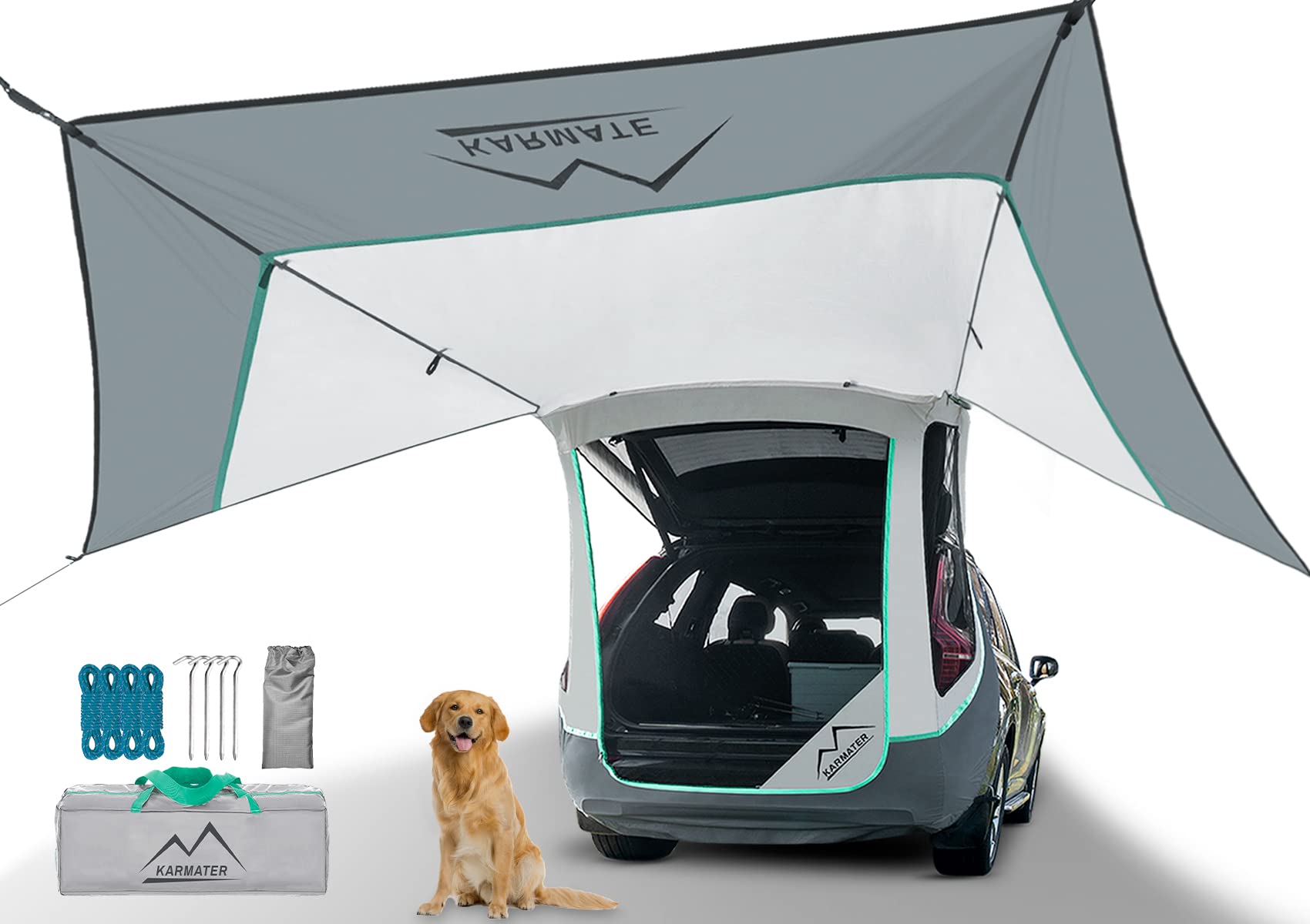 M Karmater Suv Tailgate Tent With Three Sides Awning Shade & Transmittance Mosquito Net, Hatchback Camping Sunproof Car Tent, Universal Suv Windproof Car Camping Gear Tent Outdoor Travel.