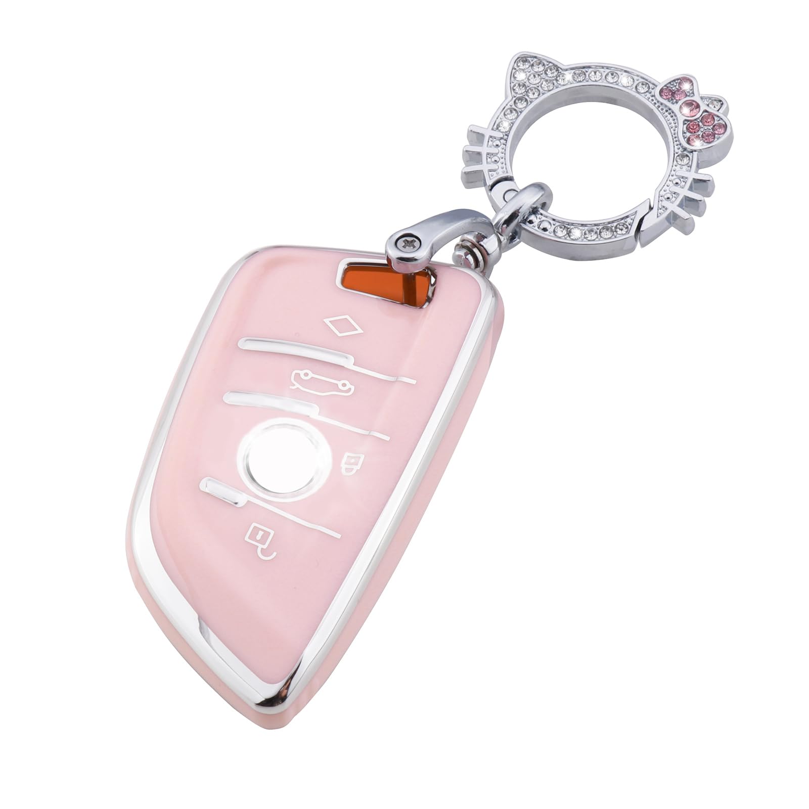 Pangpai Pink Key Fob Cover for BMW, Soft TPU Key Case Protection with Bling Keychain Fit for BMW X1 X2 X3 X5 X6 X7 and Series 1 