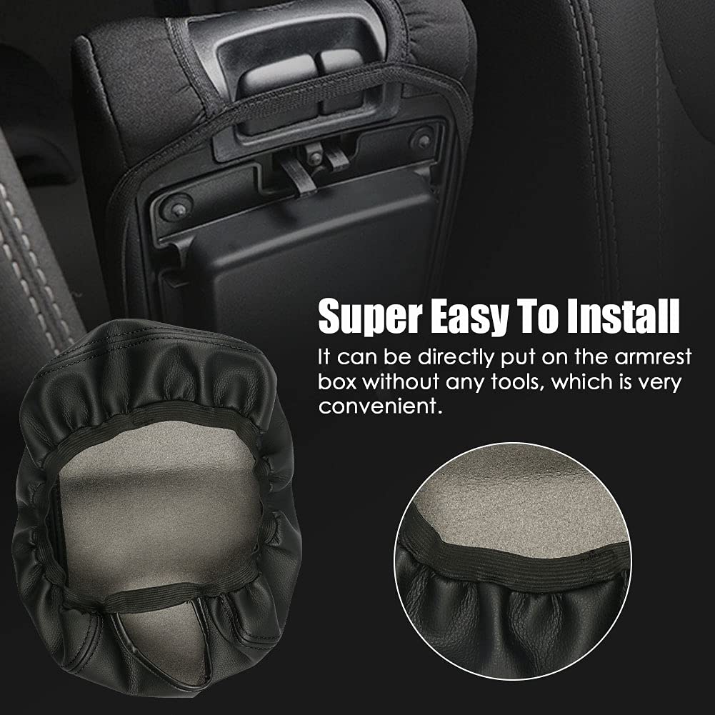 Sportuli Center Console Cover Anti-Scratch Leather Armrest Pad Replace For 2019-2022 2023 Dodge Ram 1500 2500 3500, For All Makes & Models With Bucket Seats (Black Stitches)