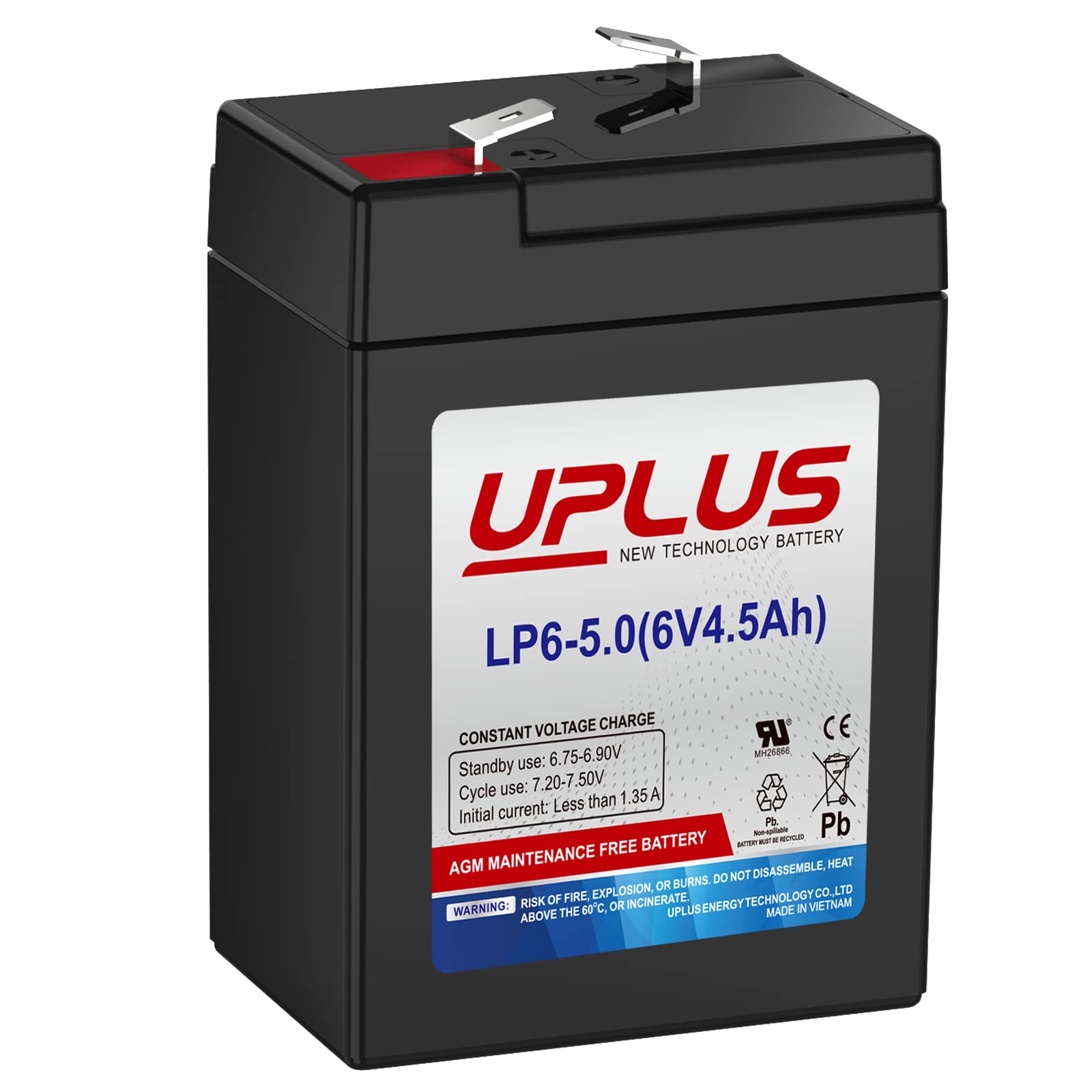 Uplus 6V 4.5Ah Rechargeable Agm Battery, Lp6-5.0 Sla Replacement Batteries For Auto Deer Feeder, Kids Power Wheels, Game Hunting